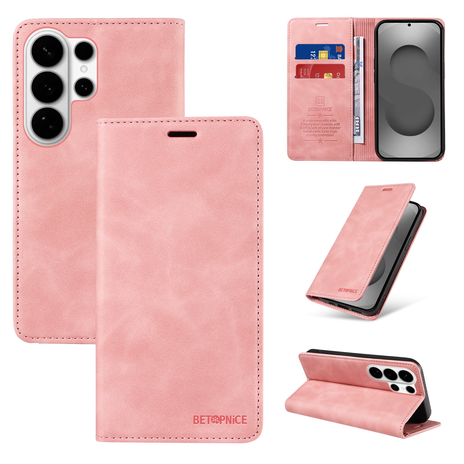 For-Samsung-Galaxy-S26-Ultra-Case-BETOPNICE-Magnetic-Closure-RFID-Blocking-Wallet-Stand-Leather-Phone-Cover-Pink