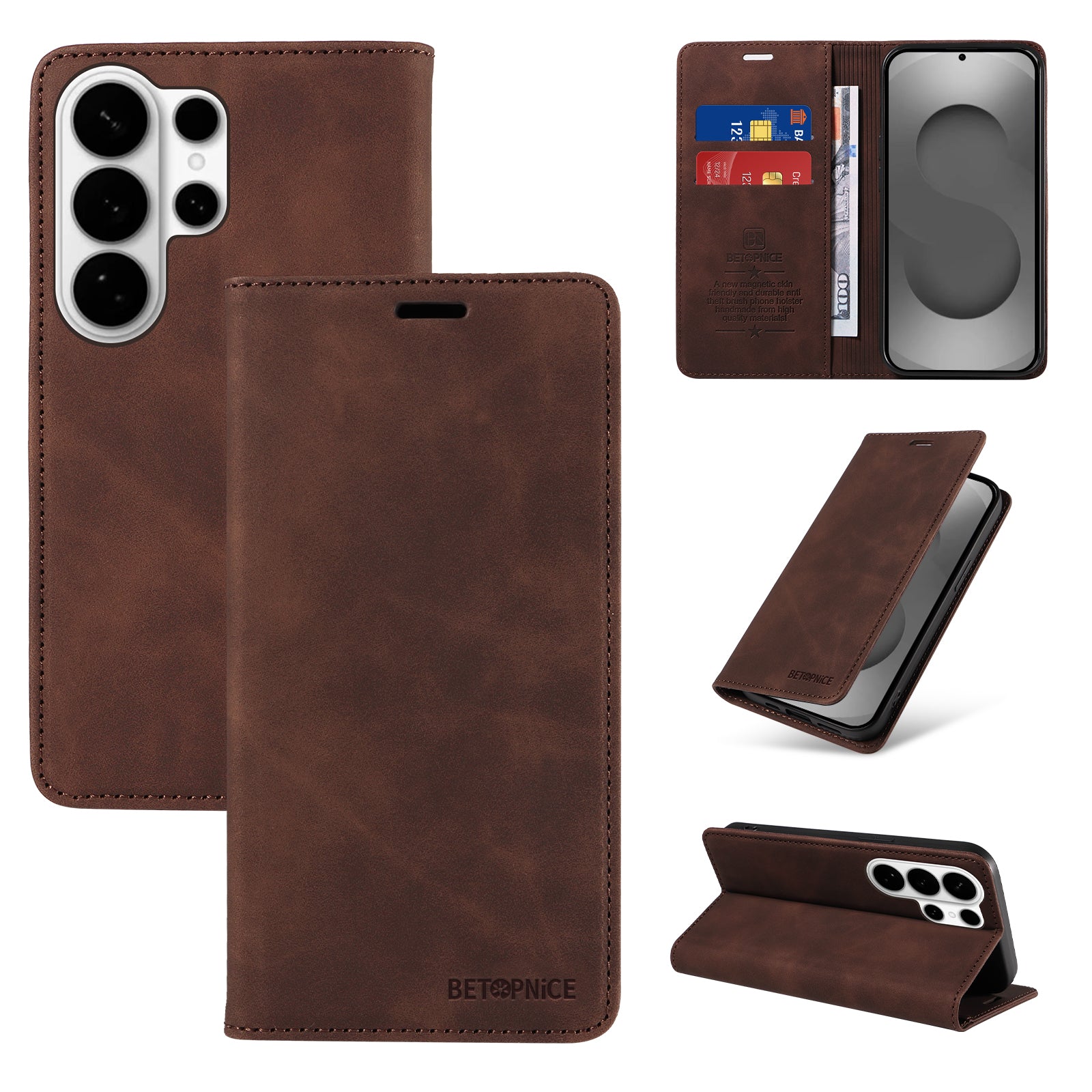 For-Samsung-Galaxy-S26-Ultra-Case-BETOPNICE-Magnetic-Closure-RFID-Blocking-Wallet-Stand-Leather-Phone-Cover-Brown
