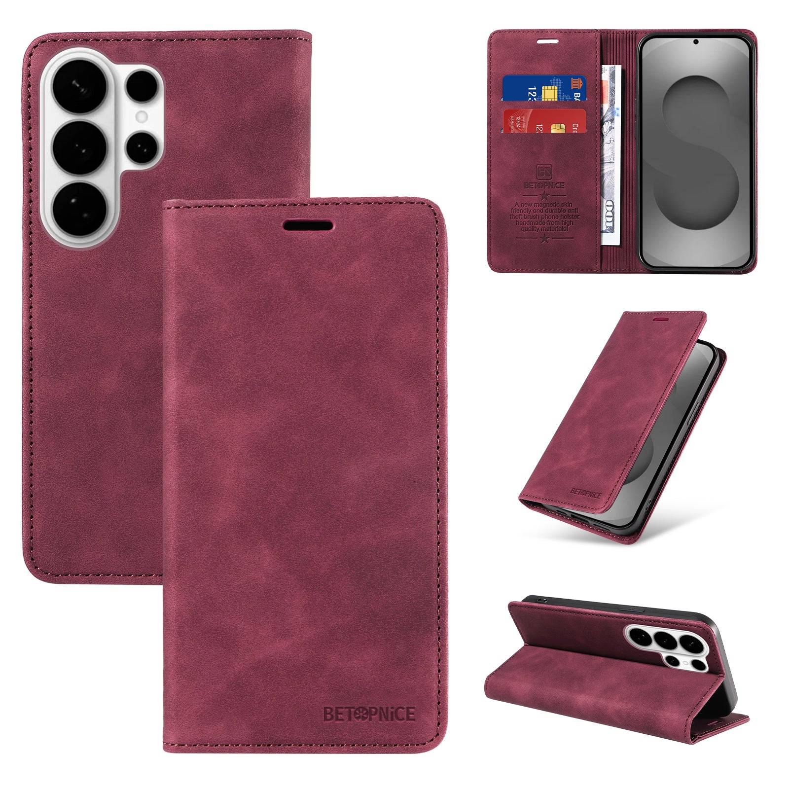 For-Samsung-Galaxy-S26-Ultra-Case-BETOPNICE-Magnetic-Closure-RFID-Blocking-Wallet-Stand-Leather-Phone-Cover-Red