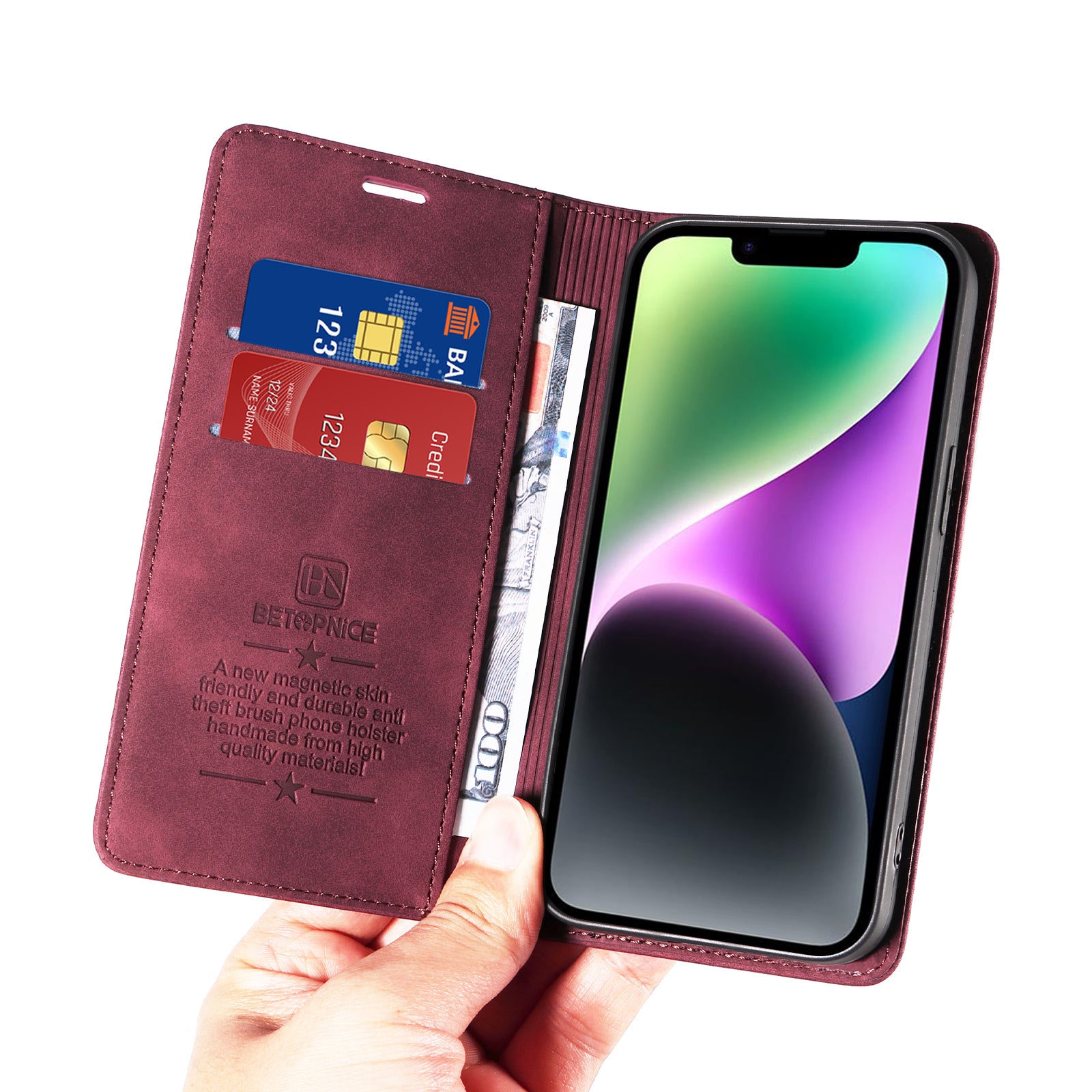 For-Samsung-Galaxy-S26-Ultra-Case-BETOPNICE-Magnetic-Closure-RFID-Blocking-Wallet-Stand-Leather-Phone-Cover-Red