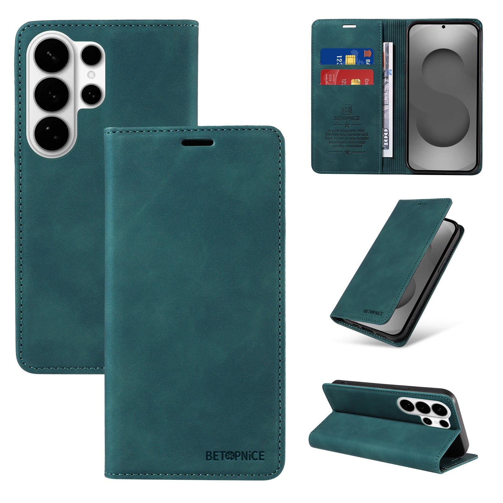 For-Samsung-Galaxy-S26-Ultra-Case-BETOPNICE-Magnetic-Closure-RFID-Blocking-Wallet-Stand-Leather-Phone-Cover-Green