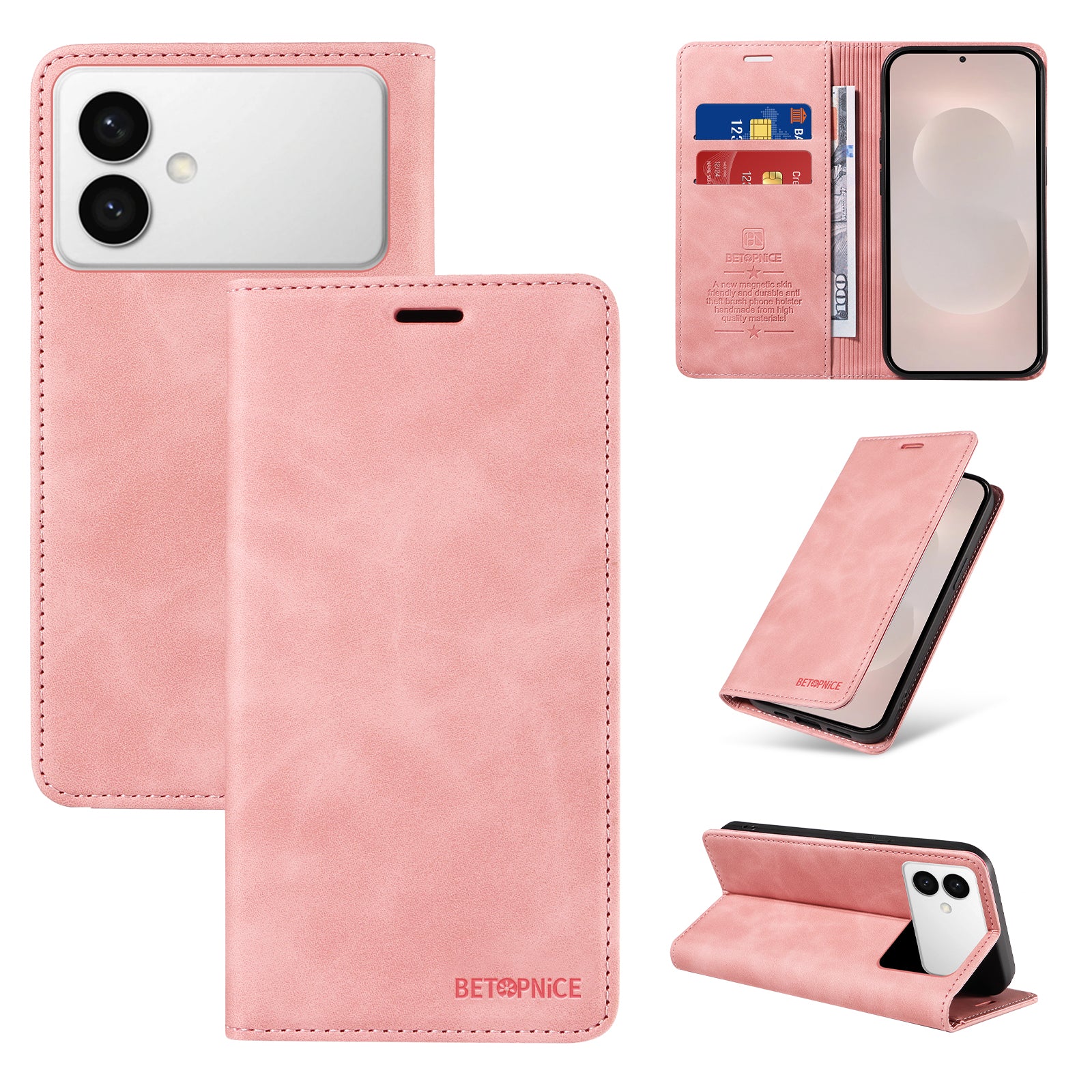 For-Samsung-Galaxy-S26-Edge-Case-BETOPNICE-Magnetic-Closure-RFID-Blocking-Wallet-Stand-Leather-Phone-Cover-Pink