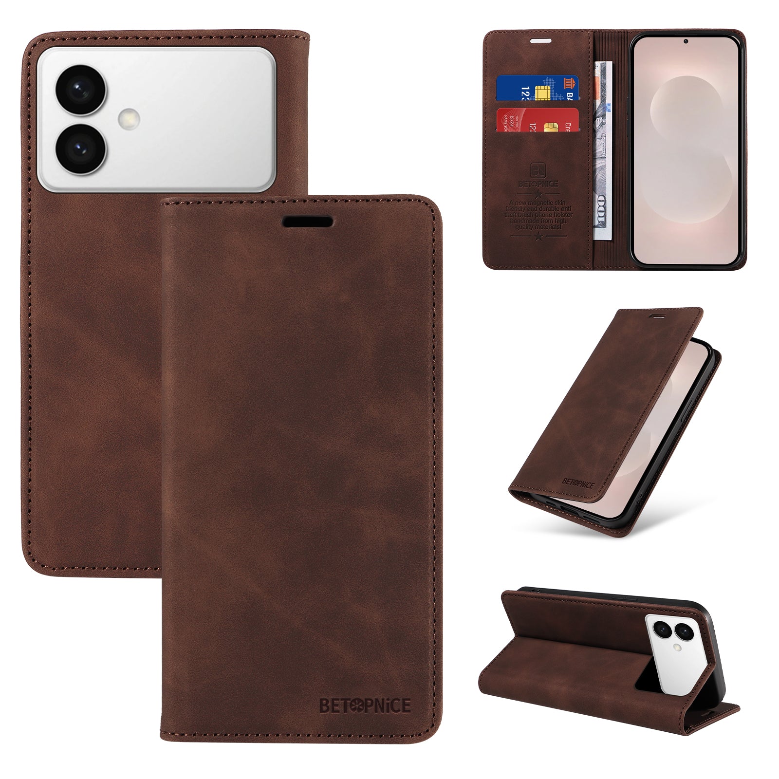 For-Samsung-Galaxy-S26-Edge-Case-BETOPNICE-Magnetic-Closure-RFID-Blocking-Wallet-Stand-Leather-Phone-Cover-Brown