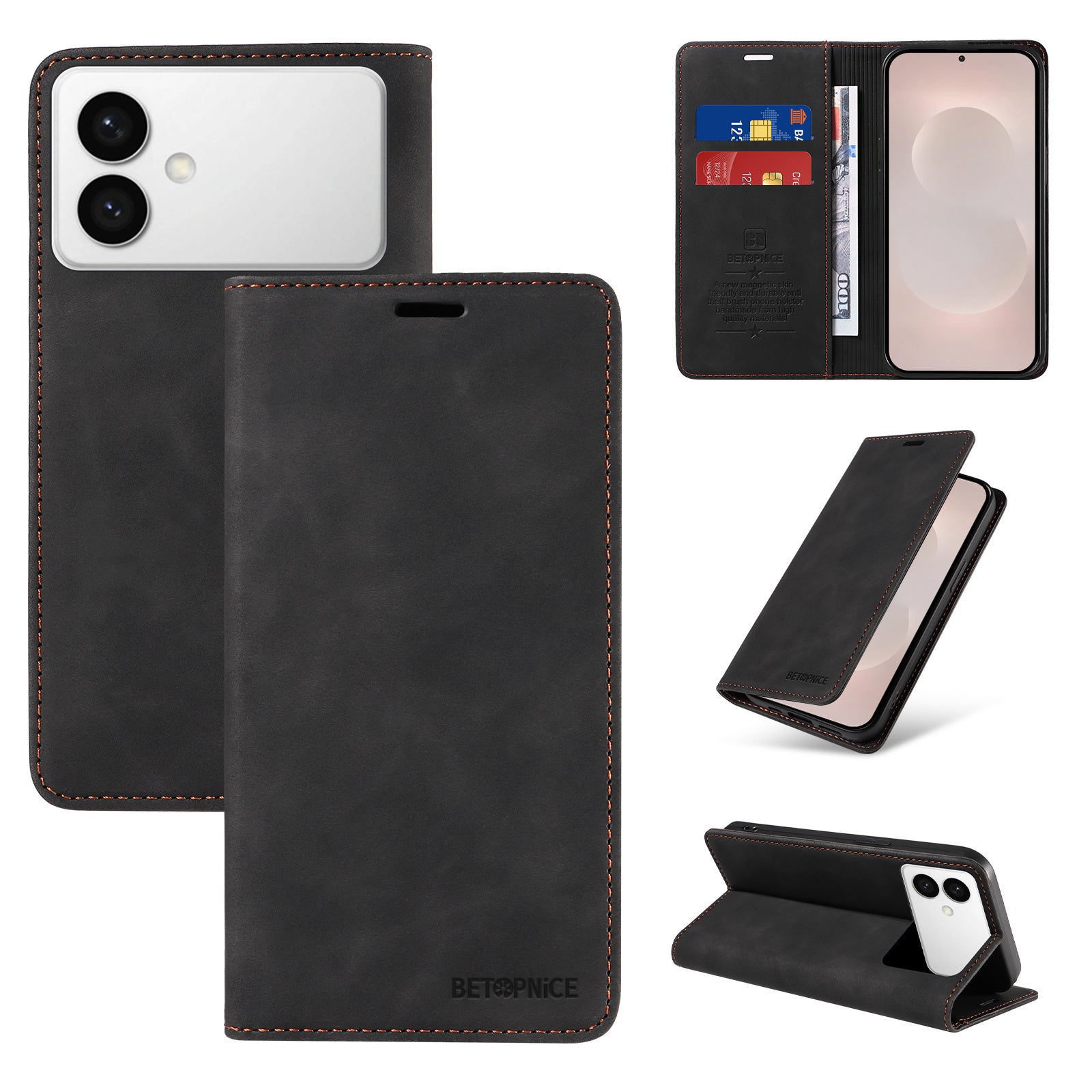 For-Samsung-Galaxy-S26-Edge-Case-BETOPNICE-Magnetic-Closure-RFID-Blocking-Wallet-Stand-Leather-Phone-Cover-Black