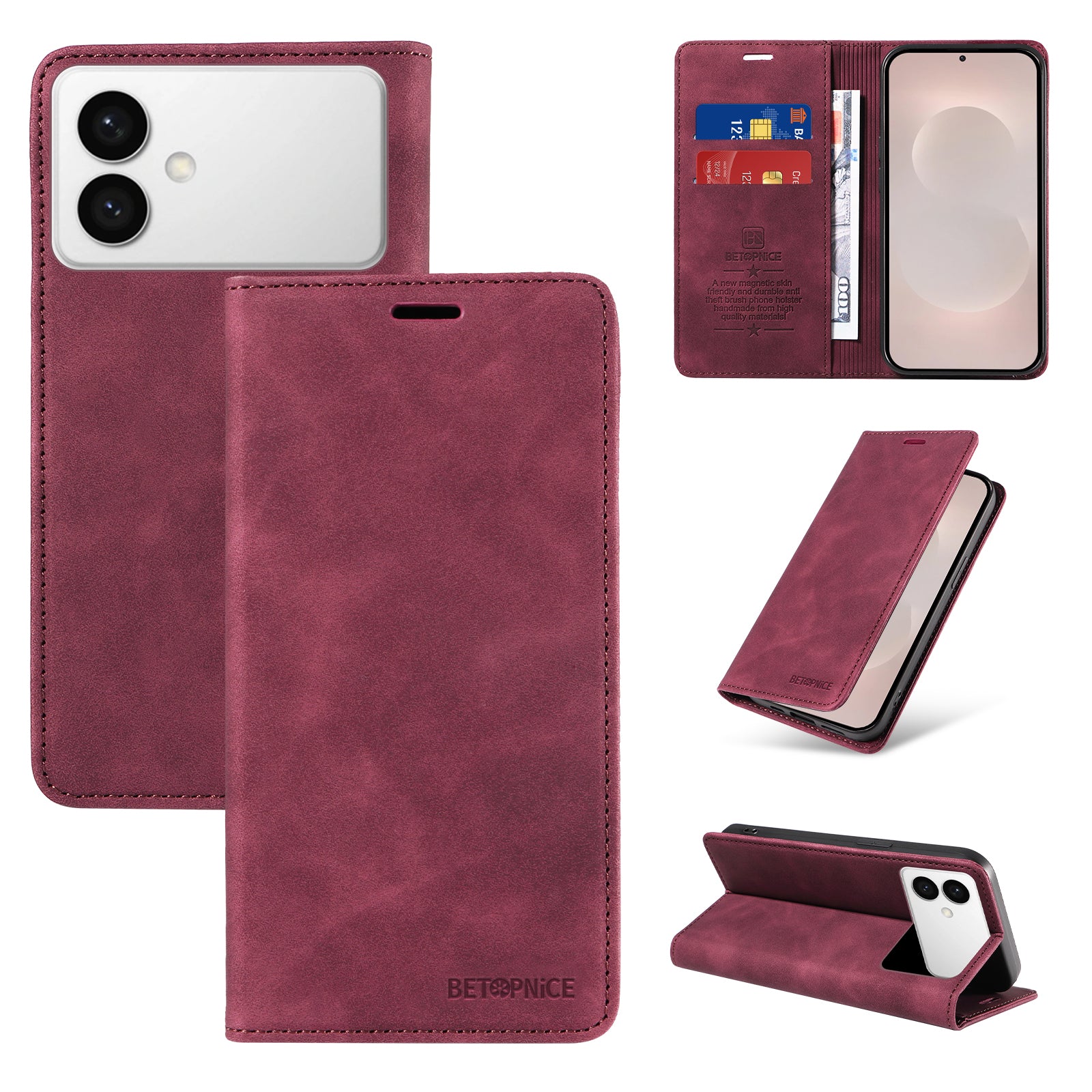 For-Samsung-Galaxy-S26-Edge-Case-BETOPNICE-Magnetic-Closure-RFID-Blocking-Wallet-Stand-Leather-Phone-Cover-Red