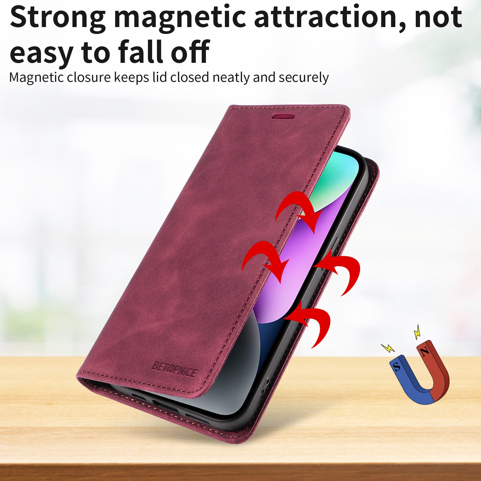 For-Samsung-Galaxy-S26-Edge-Case-BETOPNICE-Magnetic-Closure-RFID-Blocking-Wallet-Stand-Leather-Phone-Cover-Red