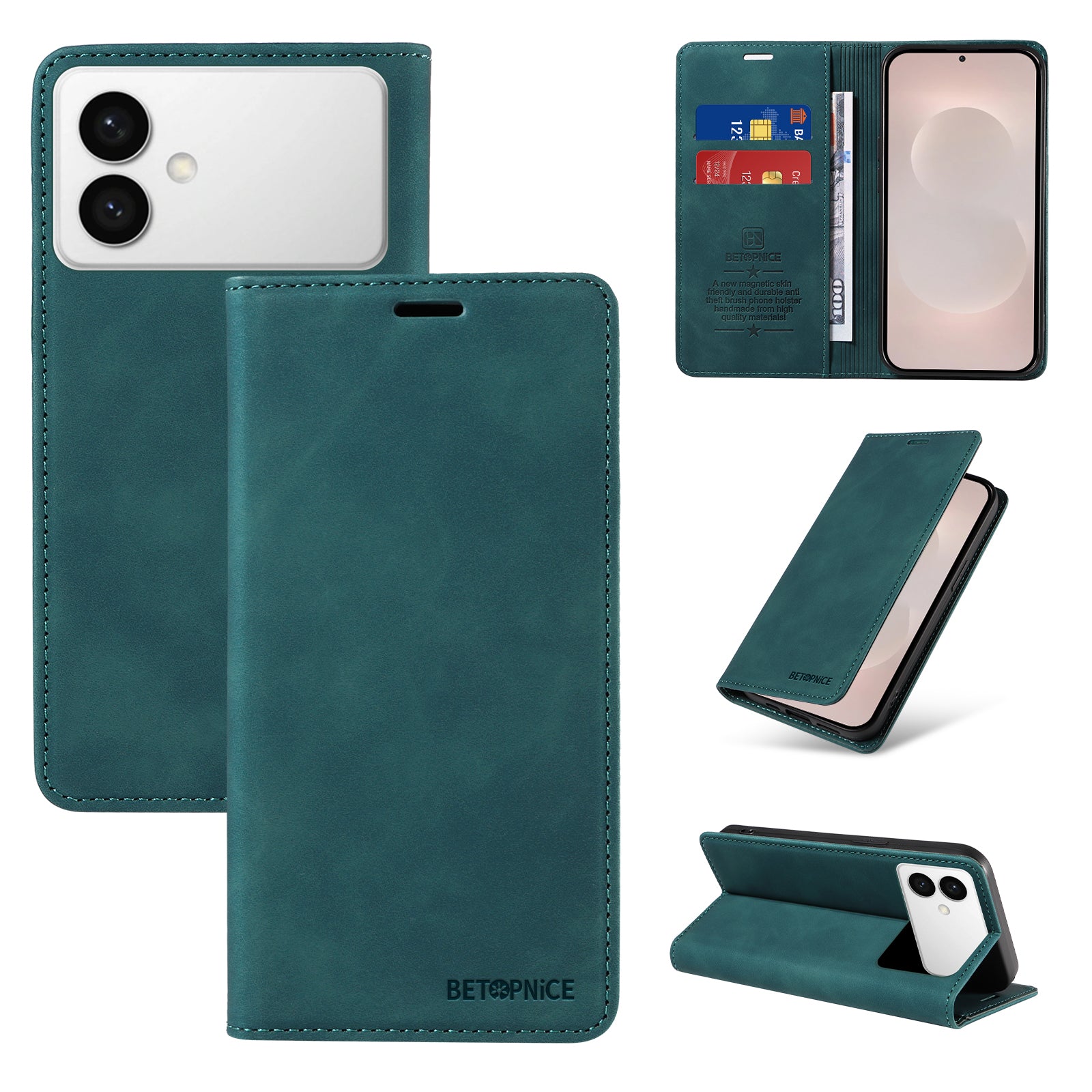 For-Samsung-Galaxy-S26-Edge-Case-BETOPNICE-Magnetic-Closure-RFID-Blocking-Wallet-Stand-Leather-Phone-Cover-Green