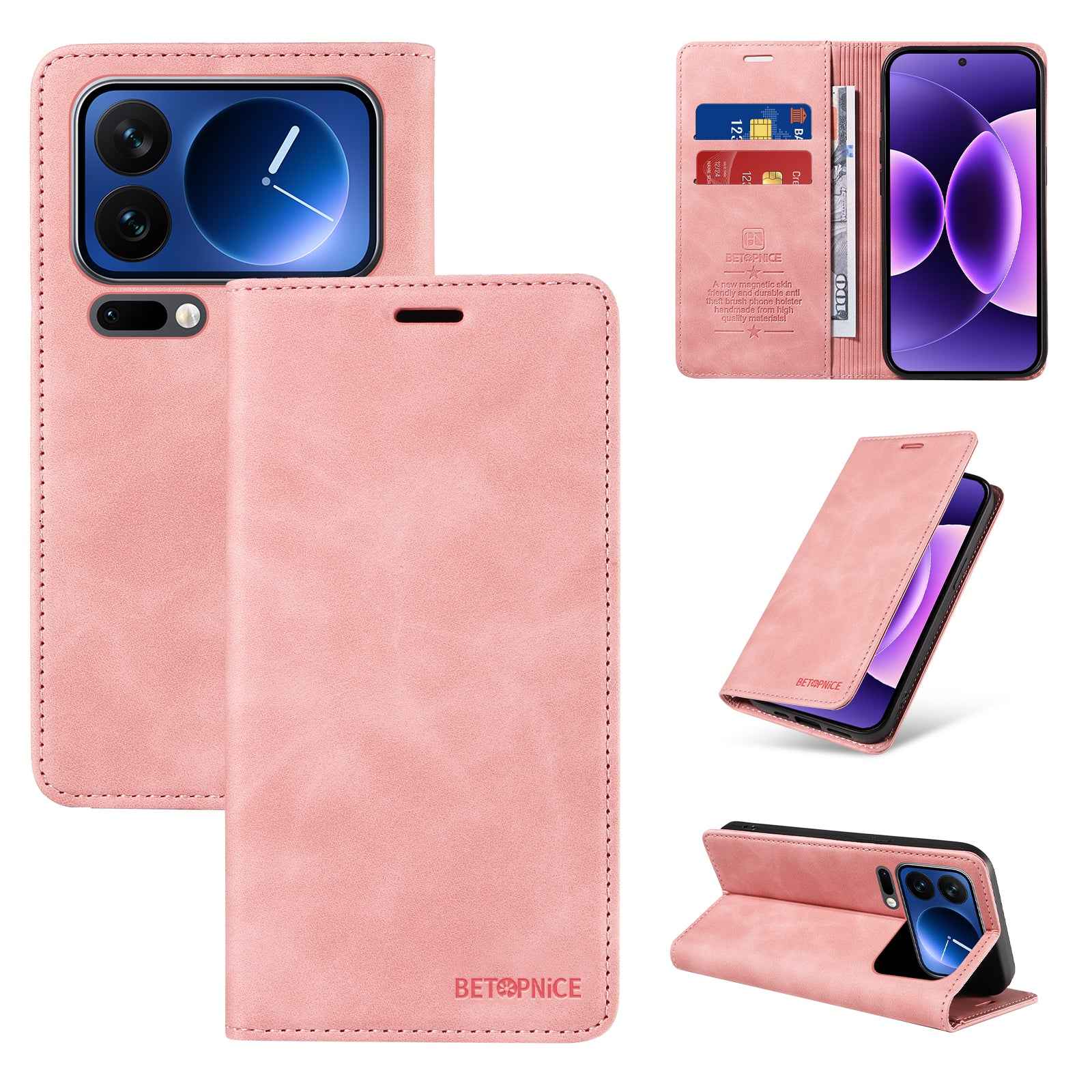 For Xiaomi 17 Pro Case BETOPNICE Magnetic Closure RFID Blocking Wallet Stand Leather Phone Cover - Pink