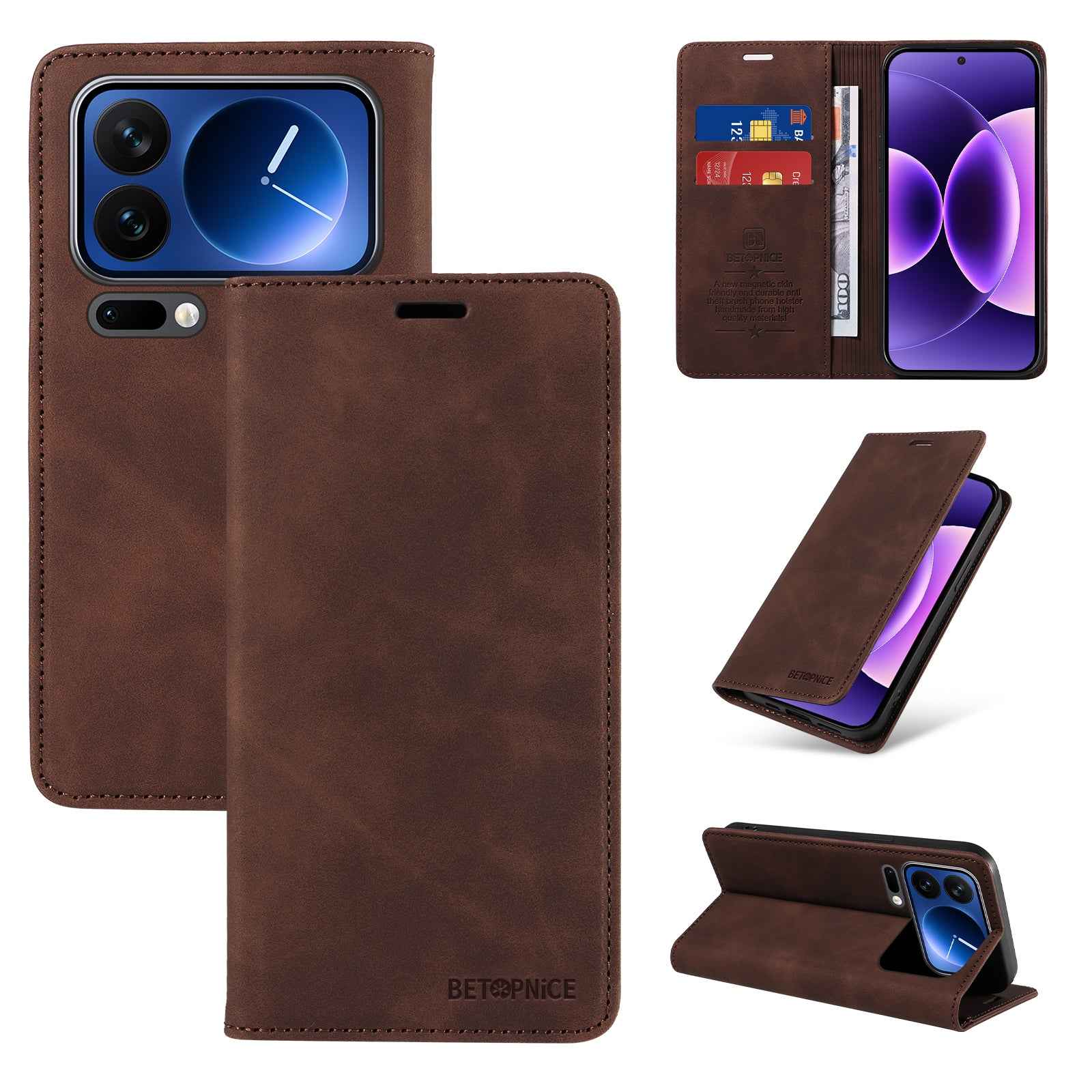 For Xiaomi 17 Pro Case BETOPNICE Magnetic Closure RFID Blocking Wallet Stand Leather Phone Cover - Brown