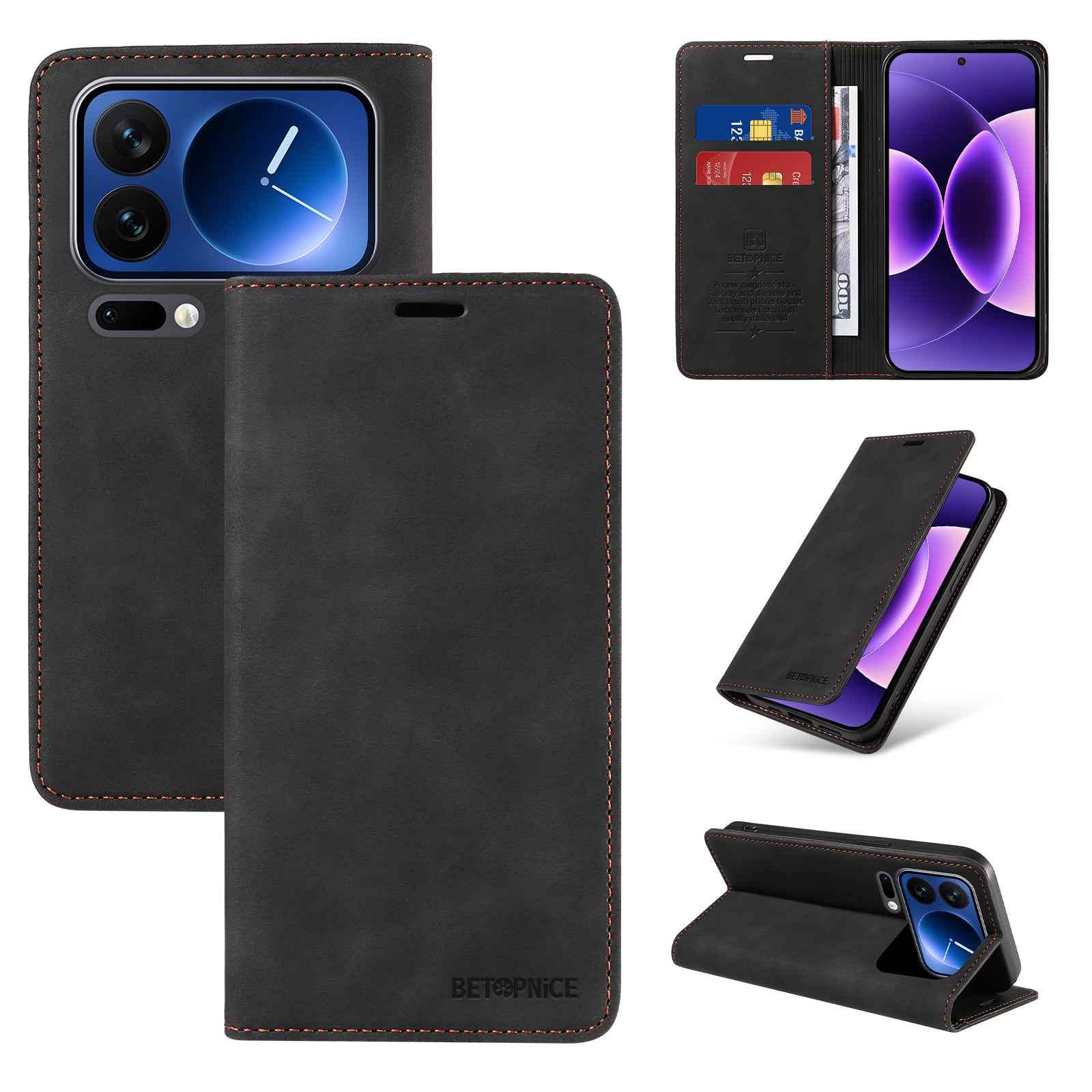 For Xiaomi 17 Pro Case BETOPNICE Magnetic Closure RFID Blocking Wallet Stand Leather Phone Cover - Black