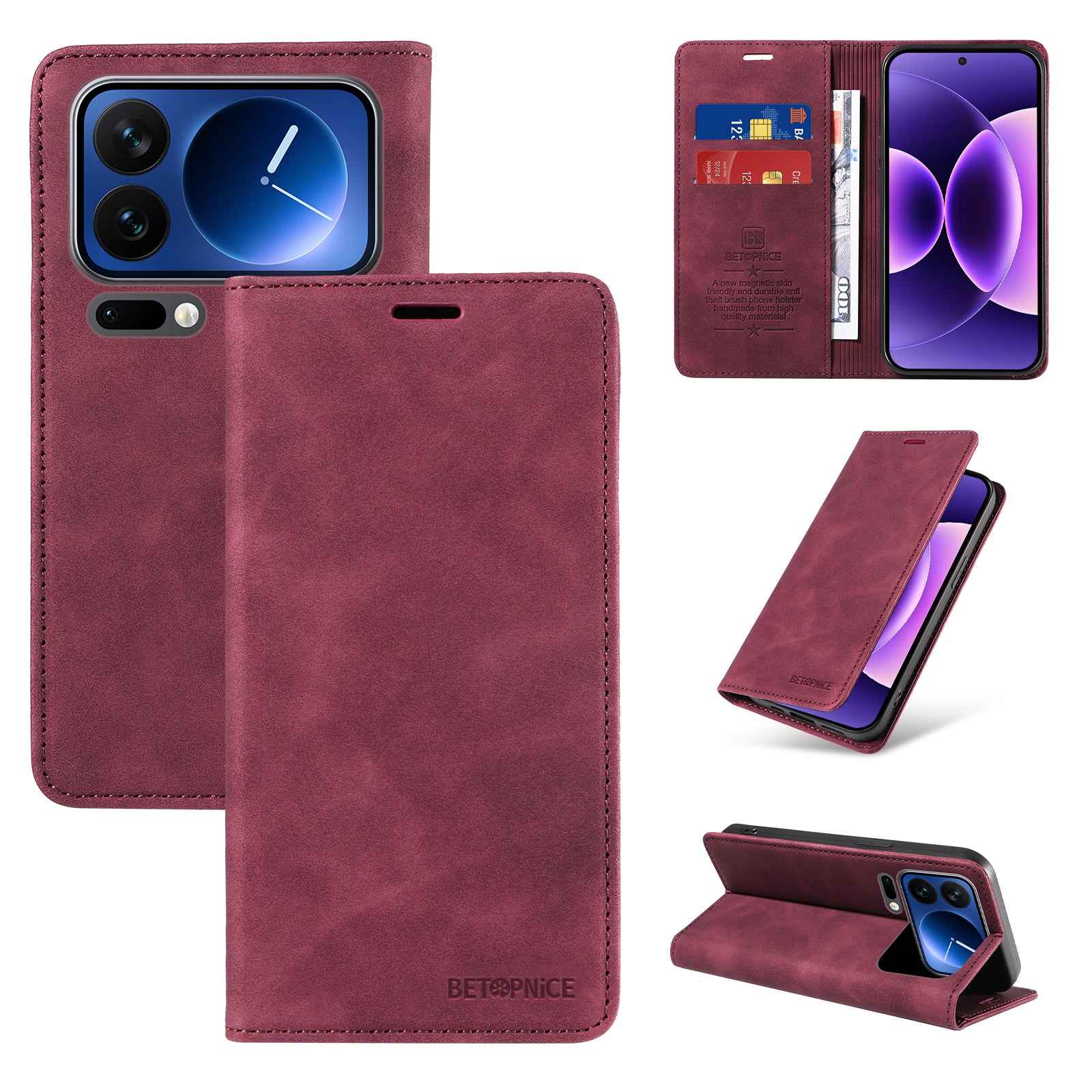 For Xiaomi 17 Pro Case BETOPNICE Magnetic Closure RFID Blocking Wallet Stand Leather Phone Cover - Red