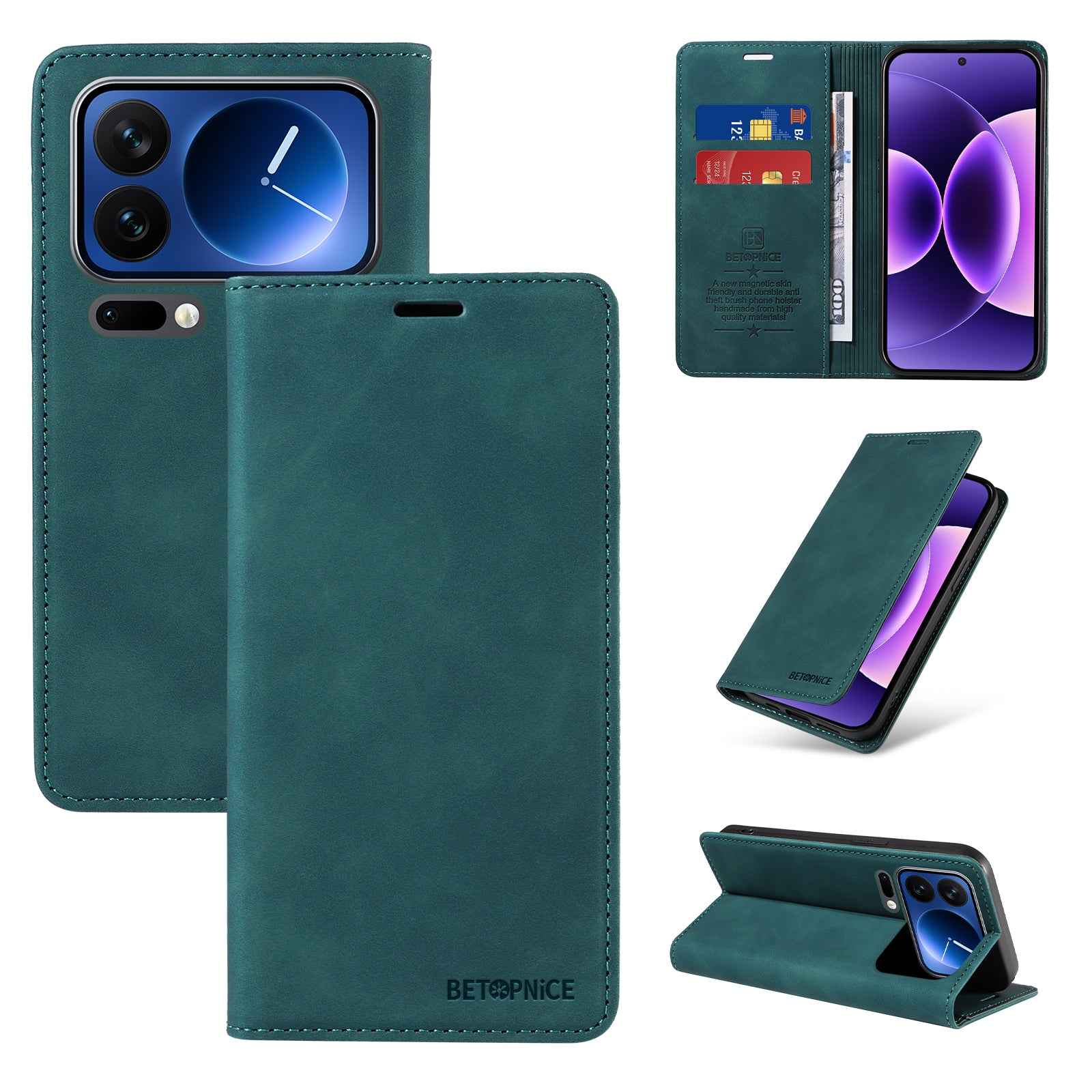 For Xiaomi 17 Pro Case BETOPNICE Magnetic Closure RFID Blocking Wallet Stand Leather Phone Cover - Green