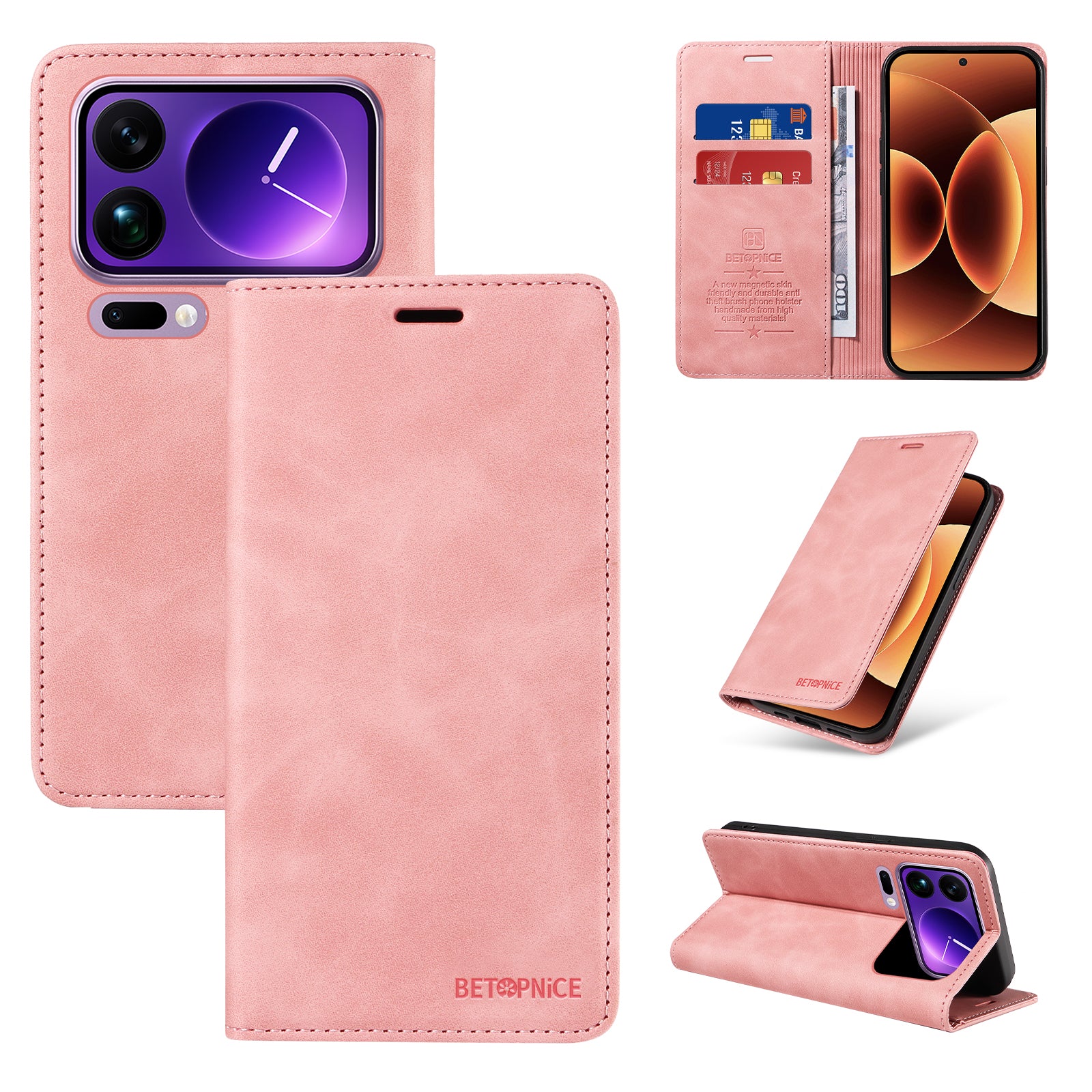 For Xiaomi 17 Pro Max Case BETOPNICE Magnetic Closure RFID Blocking Wallet Stand Leather Phone Cover - Pink