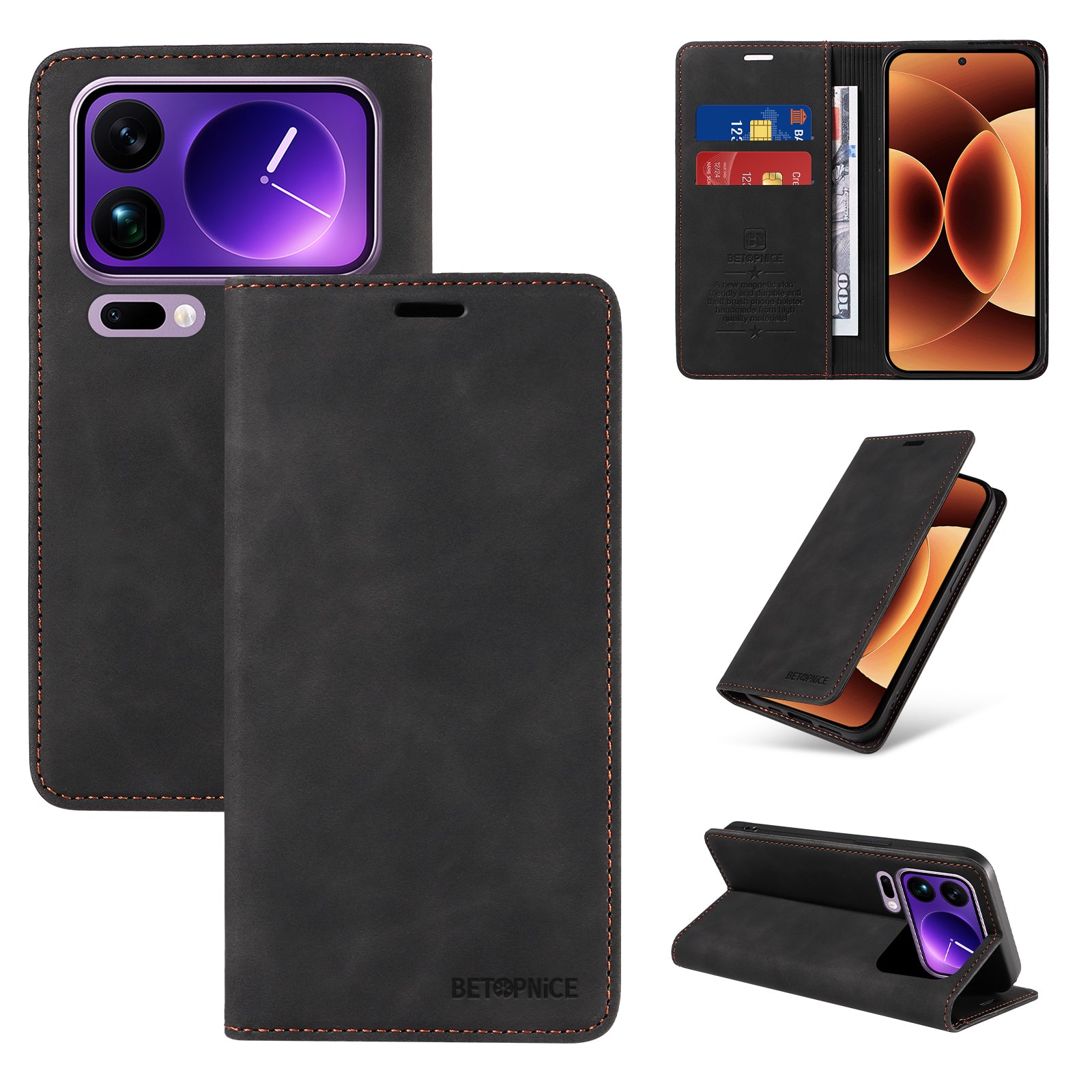 For Xiaomi 17 Pro Max Case BETOPNICE Magnetic Closure RFID Blocking Wallet Stand Leather Phone Cover - Black