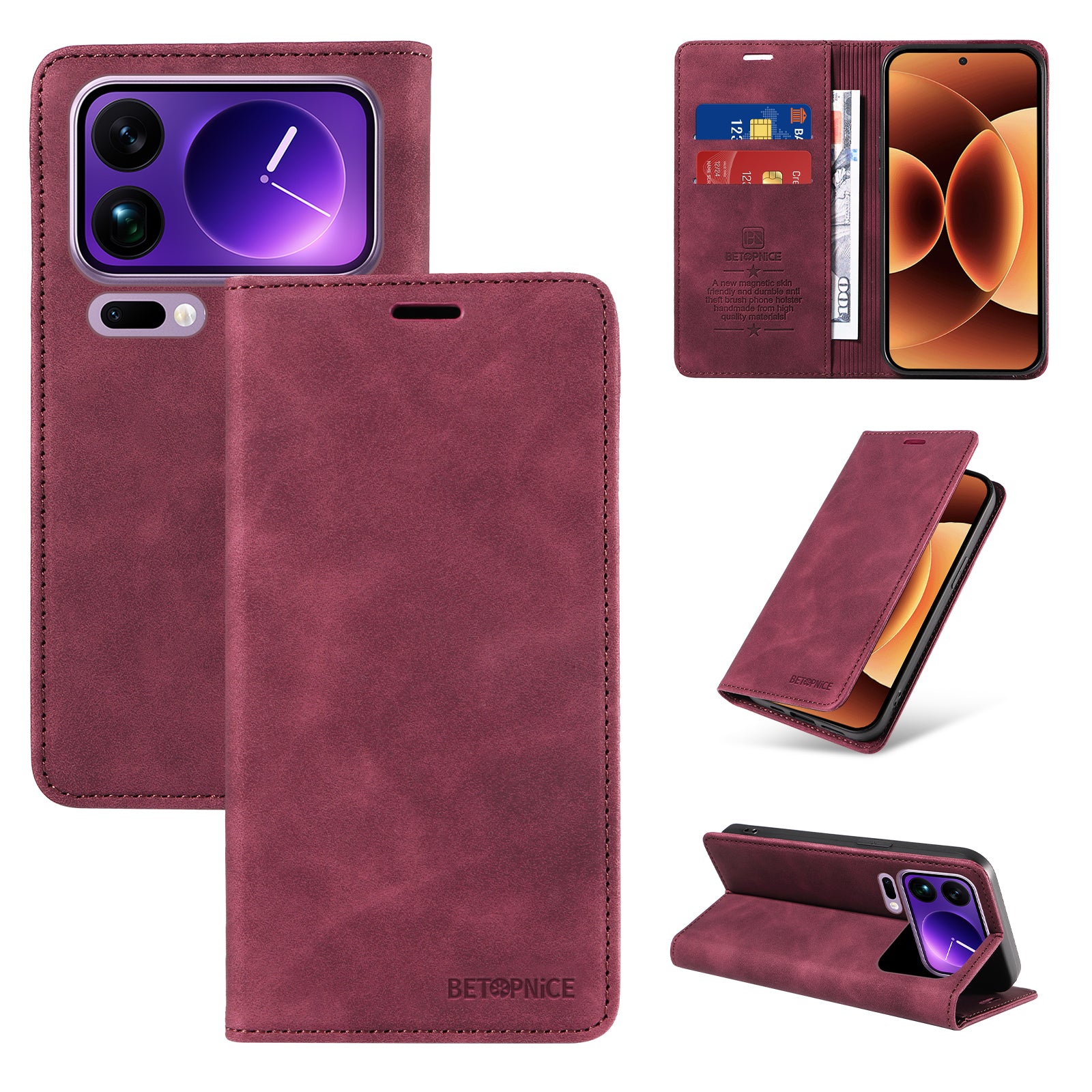 For Xiaomi 17 Pro Max Case BETOPNICE Magnetic Closure RFID Blocking Wallet Stand Leather Phone Cover - Red