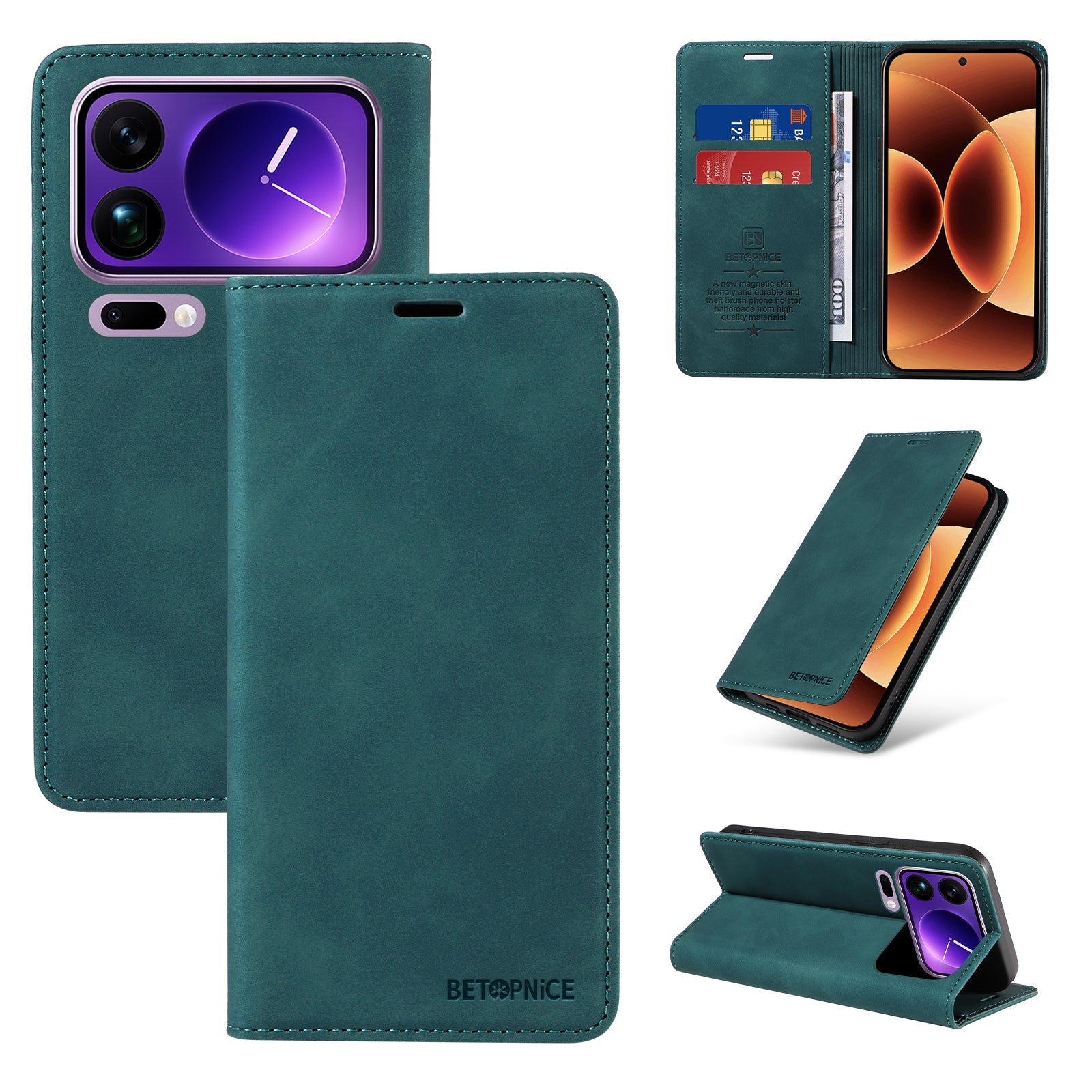 For Xiaomi 17 Pro Max Case BETOPNICE Magnetic Closure RFID Blocking Wallet Stand Leather Phone Cover - Green