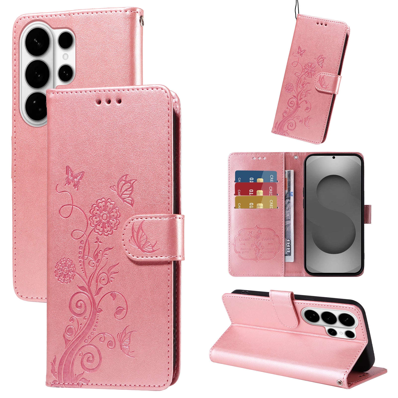 For-Samsung-Galaxy-S26-Ultra-Leather-Case-Butterfly-Floral-Imprint-Wallet-Stand-Cover-Pink