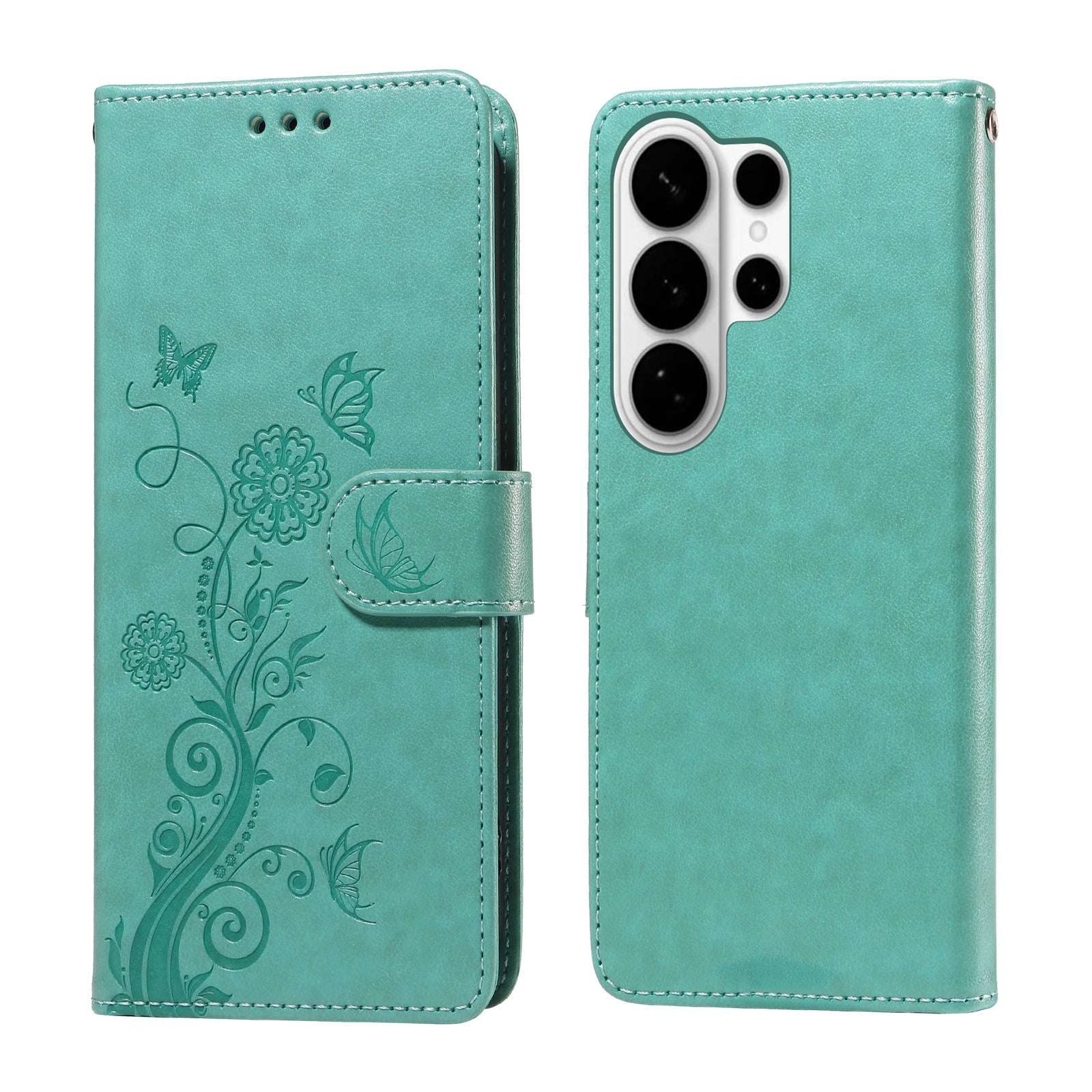 For-Samsung-Galaxy-S26-Ultra-Leather-Case-Butterfly-Floral-Imprint-Wallet-Stand-Cover-Green