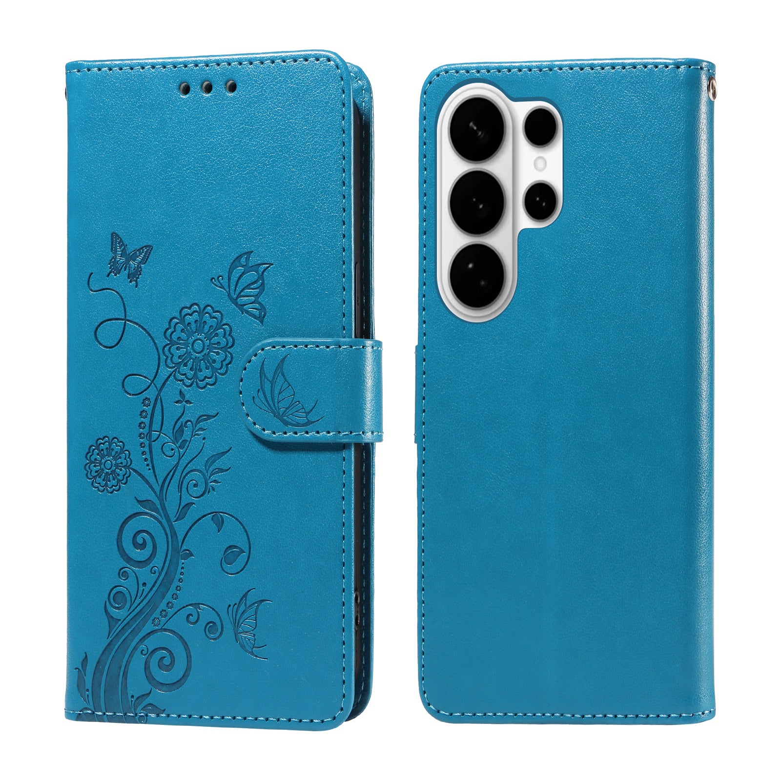 For-Samsung-Galaxy-S26-Ultra-Leather-Case-Butterfly-Floral-Imprint-Wallet-Stand-Cover-Blue