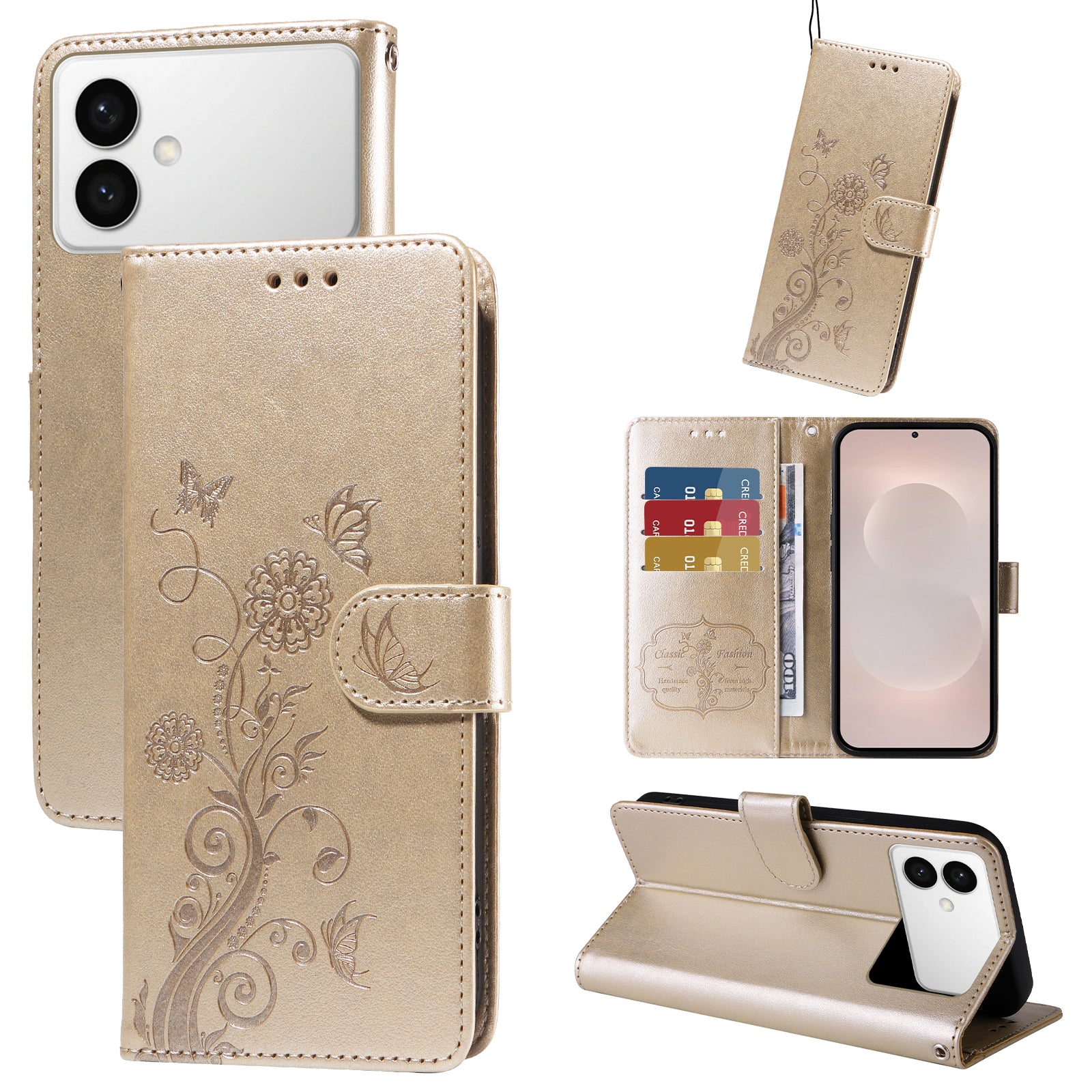 For-Samsung-Galaxy-S26-Edge-Leather-Case-Butterfly-Floral-Imprint-Wallet-Stand-Cover-Golden