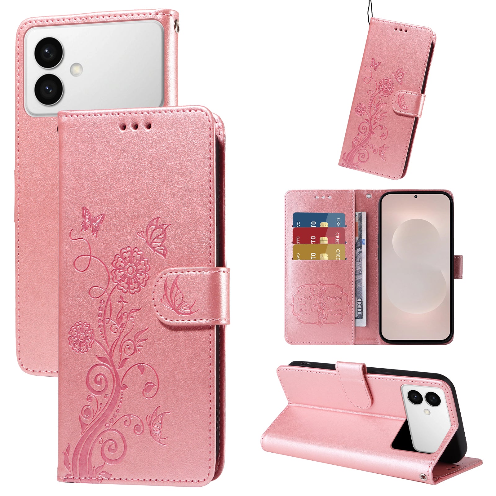 For-Samsung-Galaxy-S26-Edge-Leather-Case-Butterfly-Floral-Imprint-Wallet-Stand-Cover-Pink