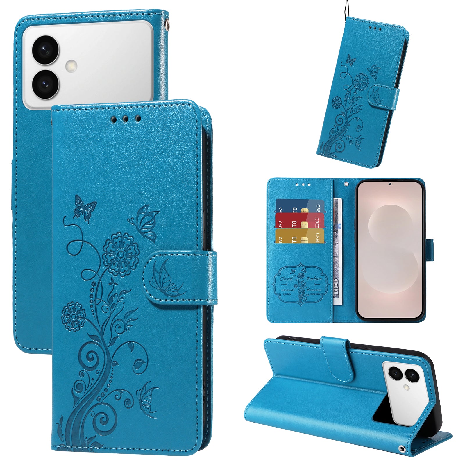 For-Samsung-Galaxy-S26-Edge-Leather-Case-Butterfly-Floral-Imprint-Wallet-Stand-Cover-Blue