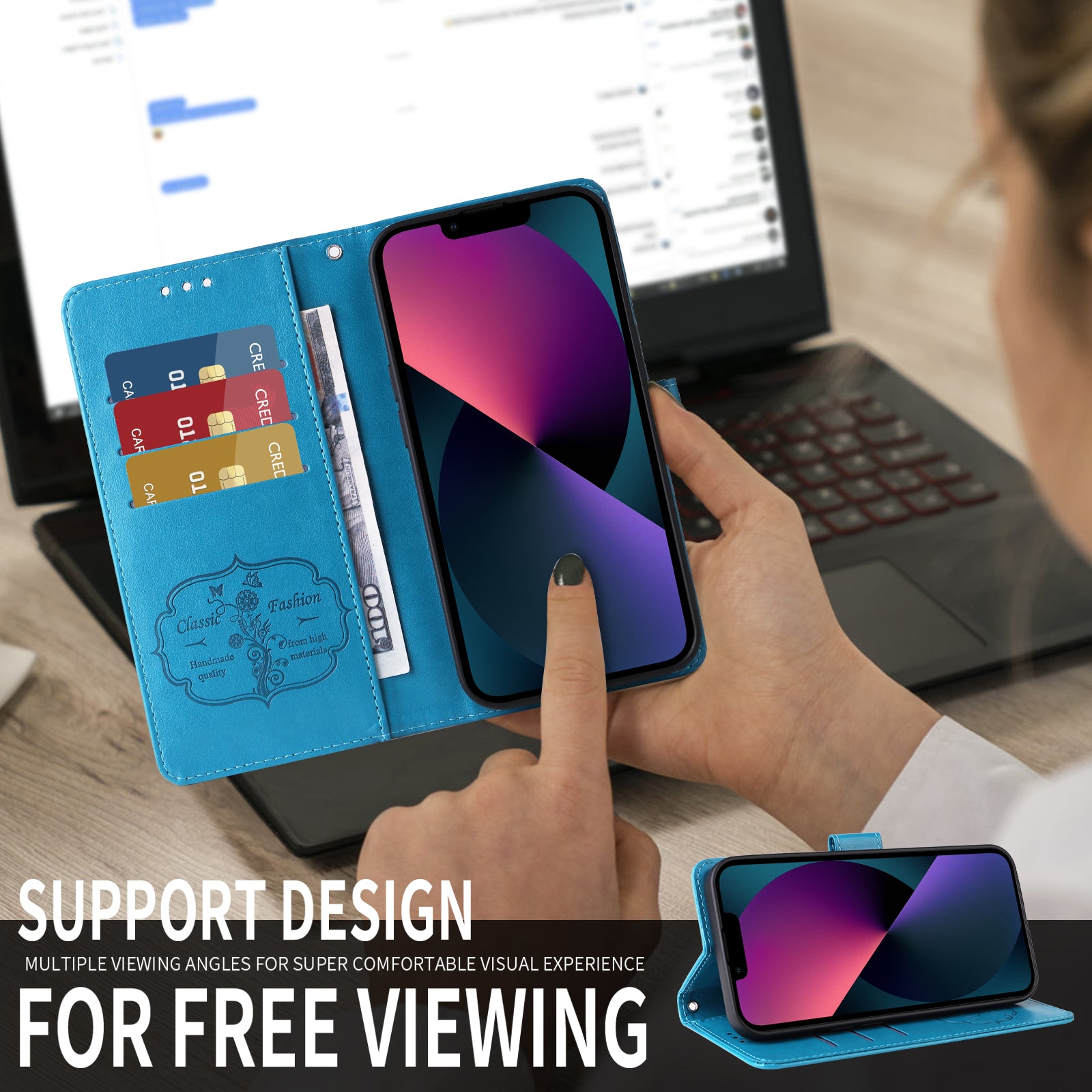 For-Samsung-Galaxy-S26-Edge-Leather-Case-Butterfly-Floral-Imprint-Wallet-Stand-Cover-Blue