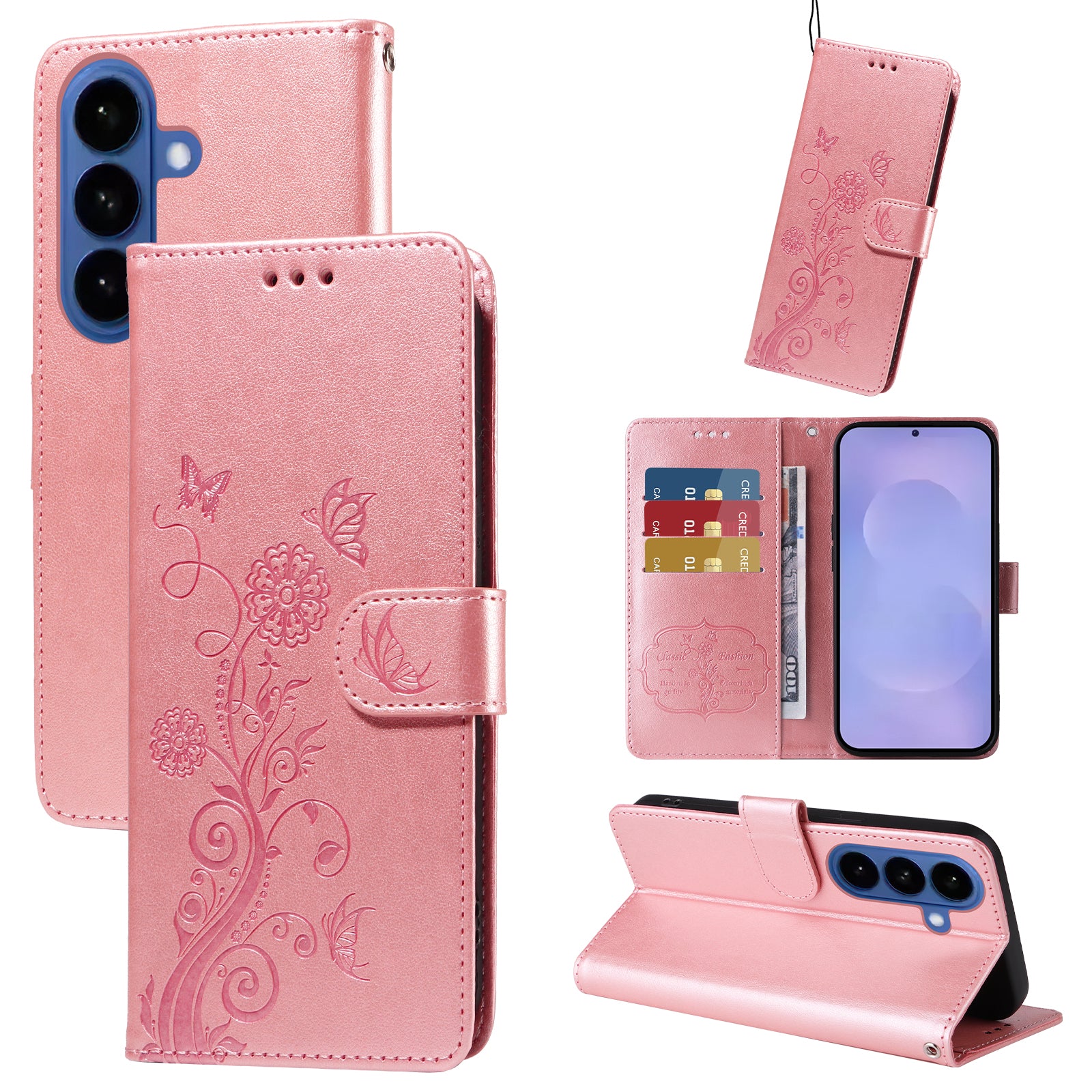 For-Samsung-Galaxy-S26-/-S26-Pro-Leather-Case-Butterfly-Floral-Imprint-Wallet-Stand-Cover-Pink