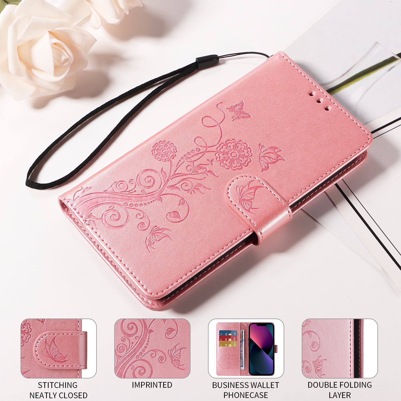 For-Samsung-Galaxy-S26-/-S26-Pro-Leather-Case-Butterfly-Floral-Imprint-Wallet-Stand-Cover-Pink