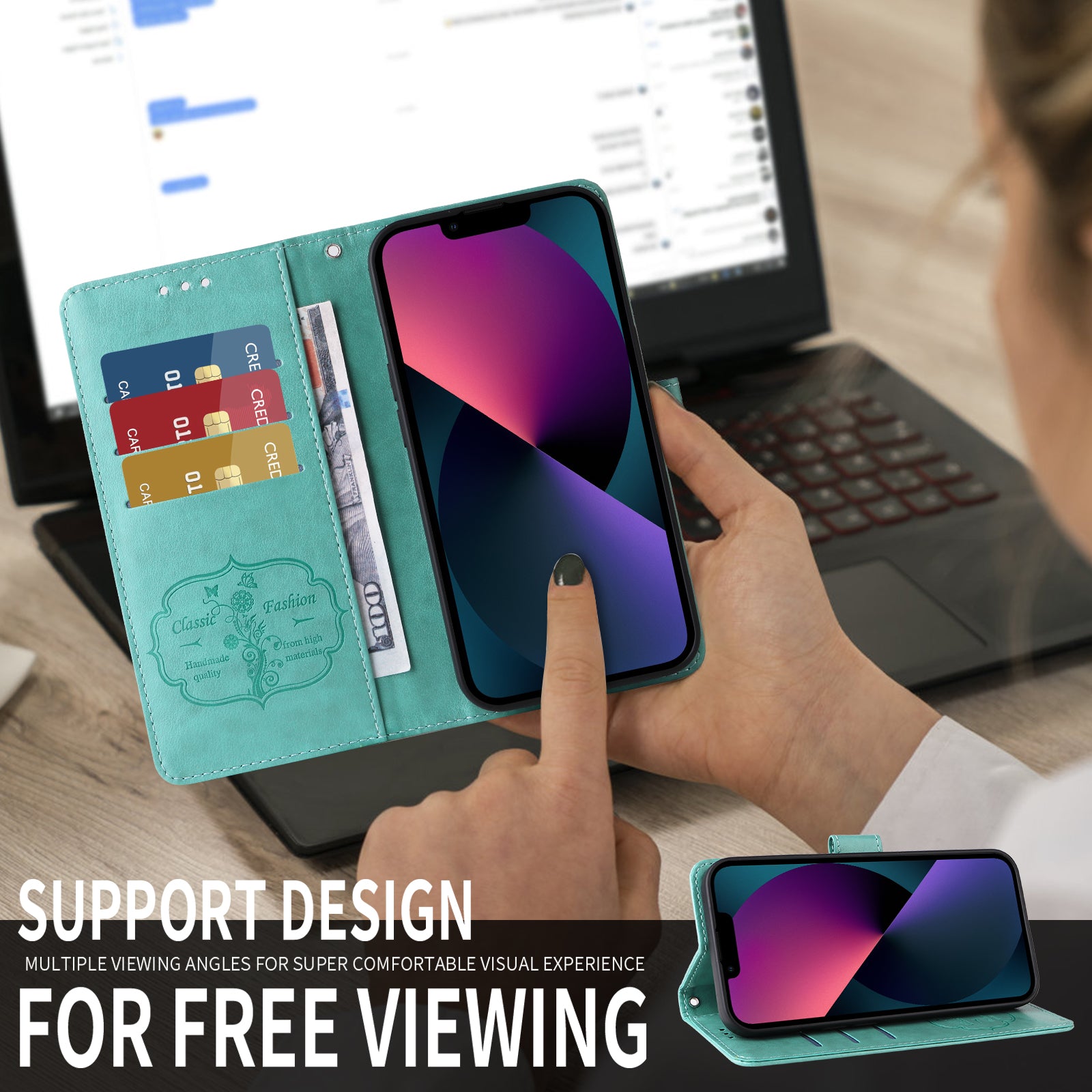 For-Samsung-Galaxy-S26-/-S26-Pro-Leather-Case-Butterfly-Floral-Imprint-Wallet-Stand-Cover-Green