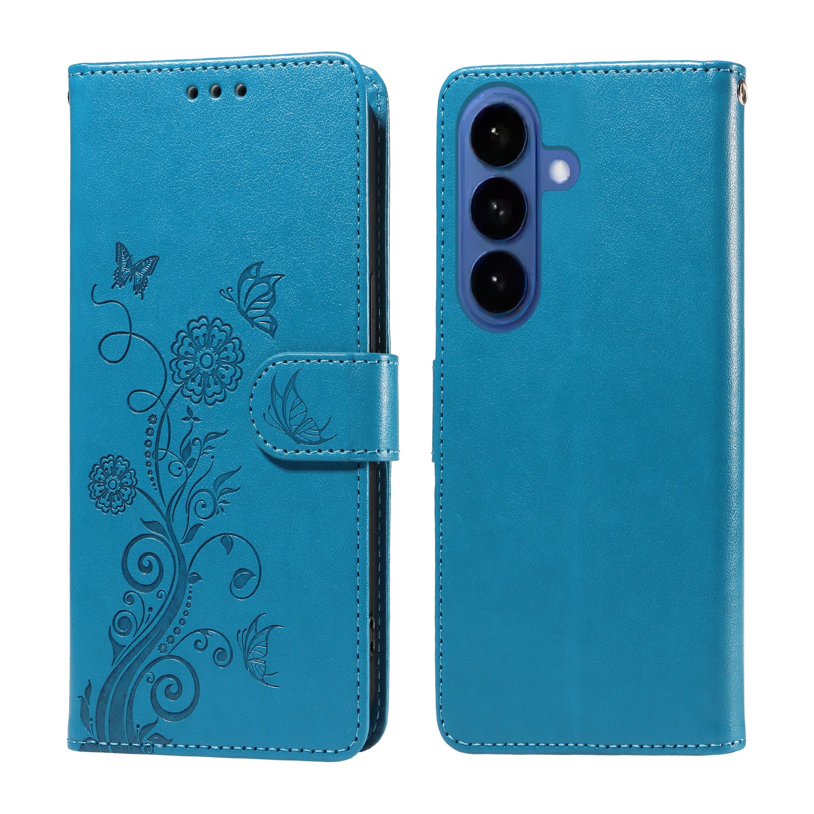For-Samsung-Galaxy-S26-/-S26-Pro-Leather-Case-Butterfly-Floral-Imprint-Wallet-Stand-Cover-Blue