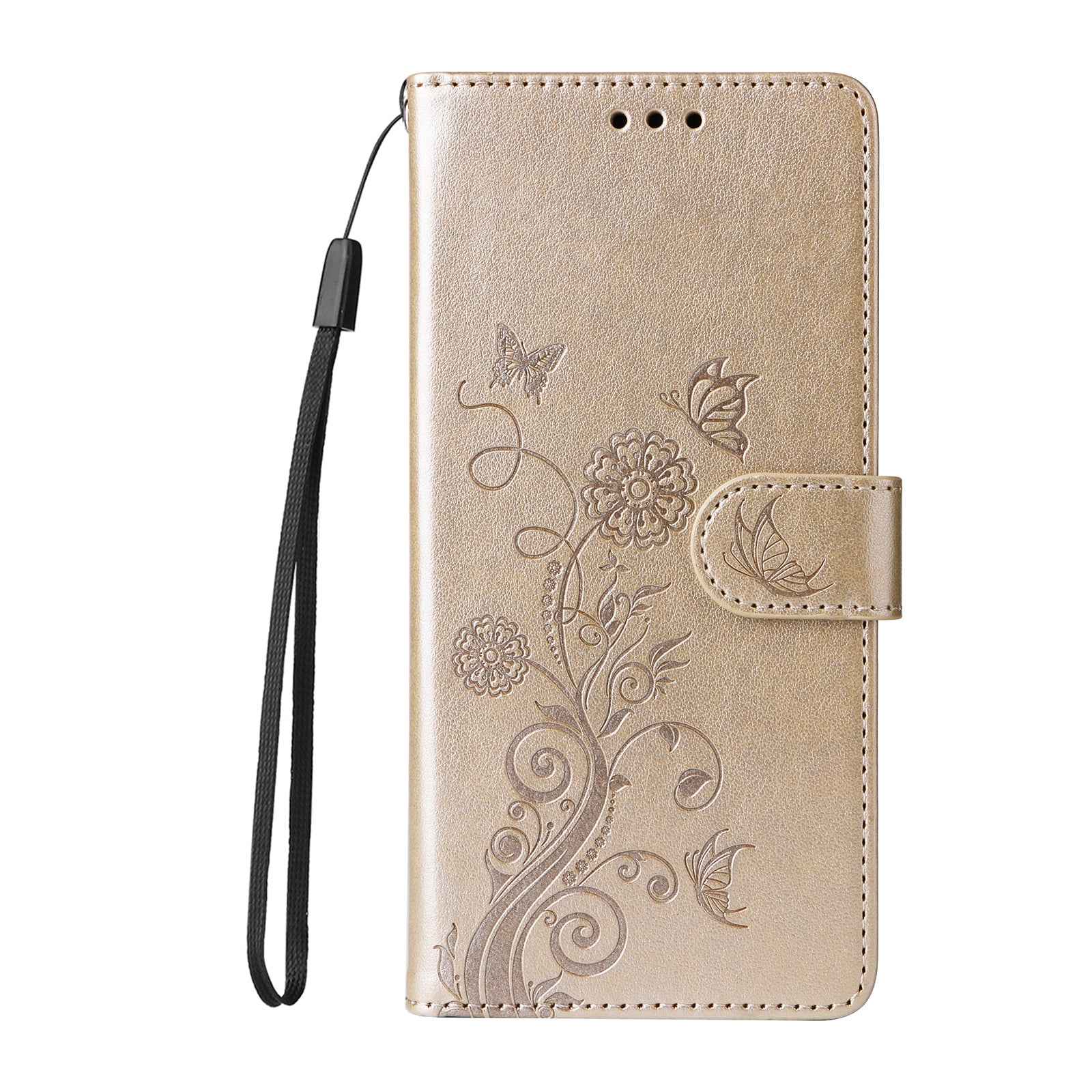 For Xiaomi 17 Pro Leather Case Butterfly Floral Imprint Wallet Stand Cover - Golden
