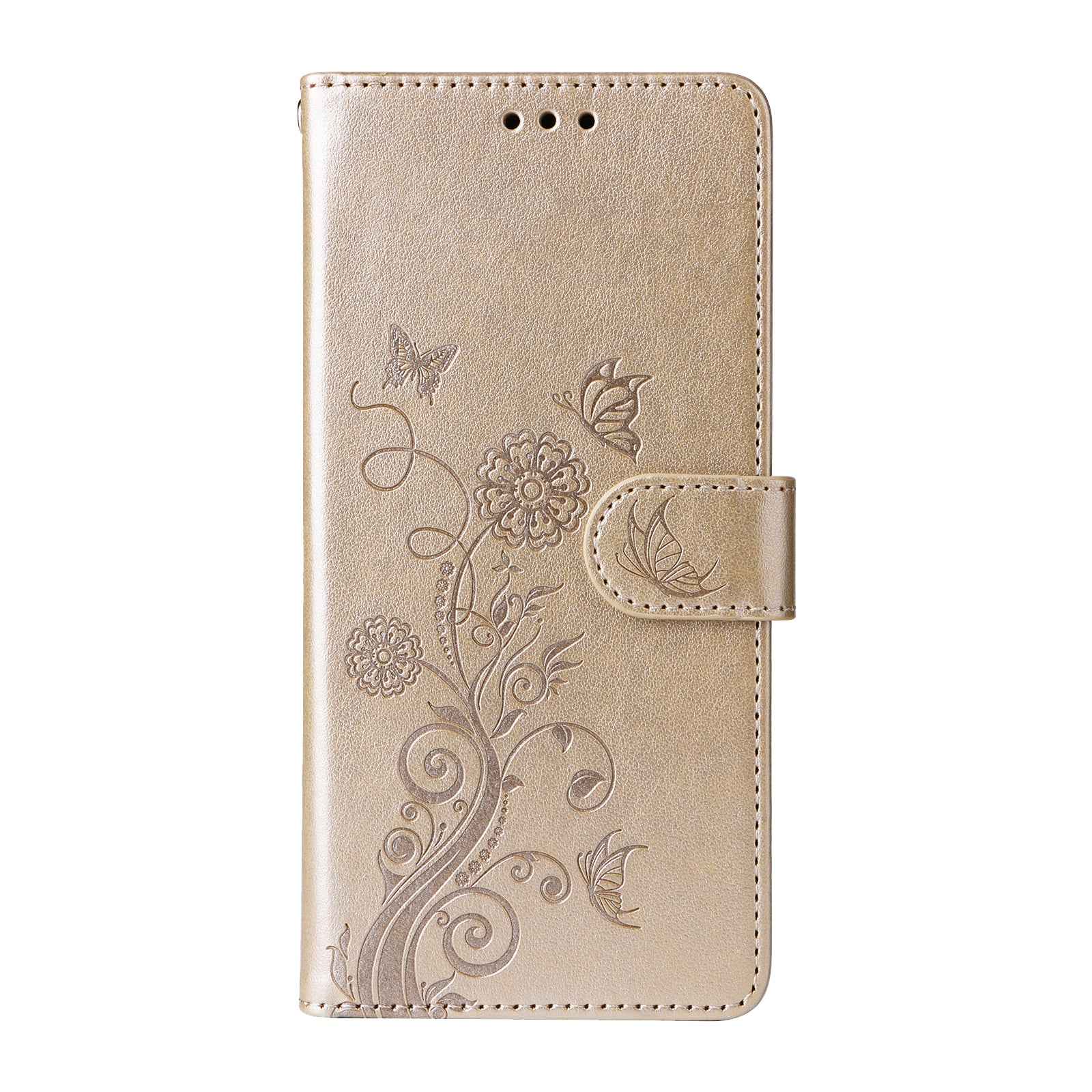 For Xiaomi 17 Pro Leather Case Butterfly Floral Imprint Wallet Stand Cover - Golden
