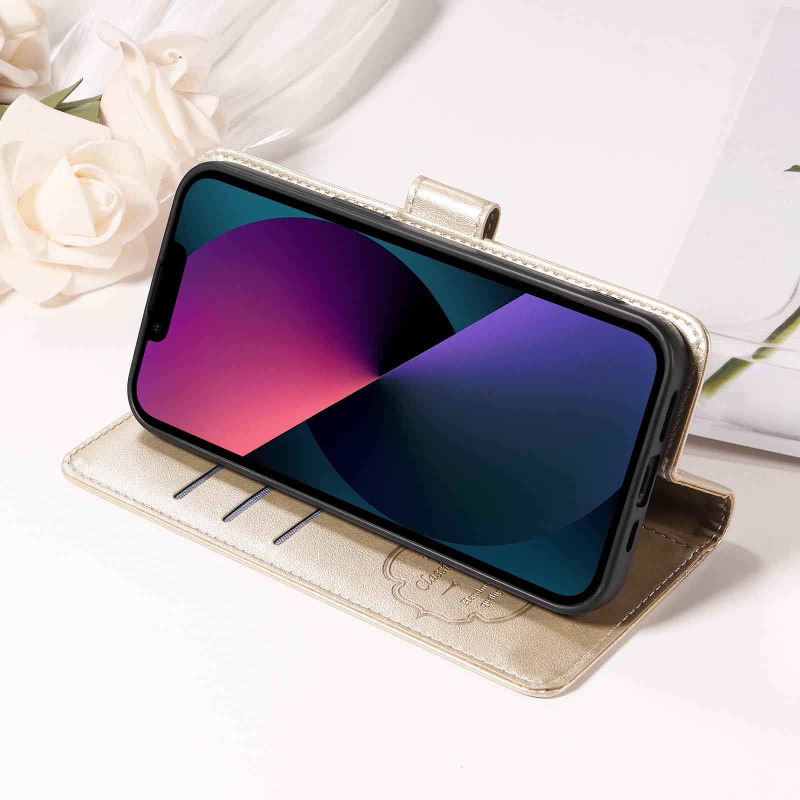For Xiaomi 17 Pro Leather Case Butterfly Floral Imprint Wallet Stand Cover - Golden