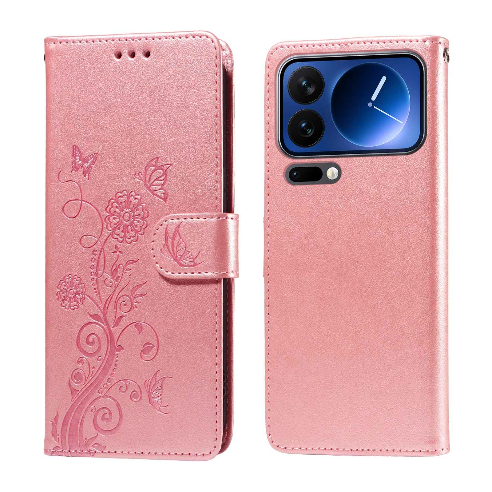 For Xiaomi 17 Pro Leather Case Butterfly Floral Imprint Wallet Stand Cover - Pink