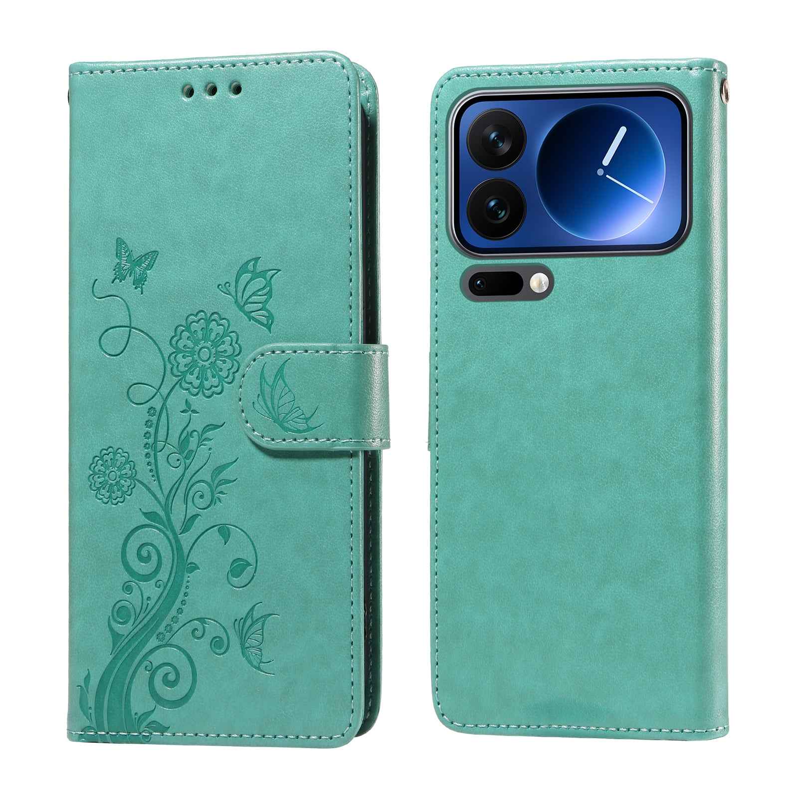 For Xiaomi 17 Pro Leather Case Butterfly Floral Imprint Wallet Stand Cover - Green