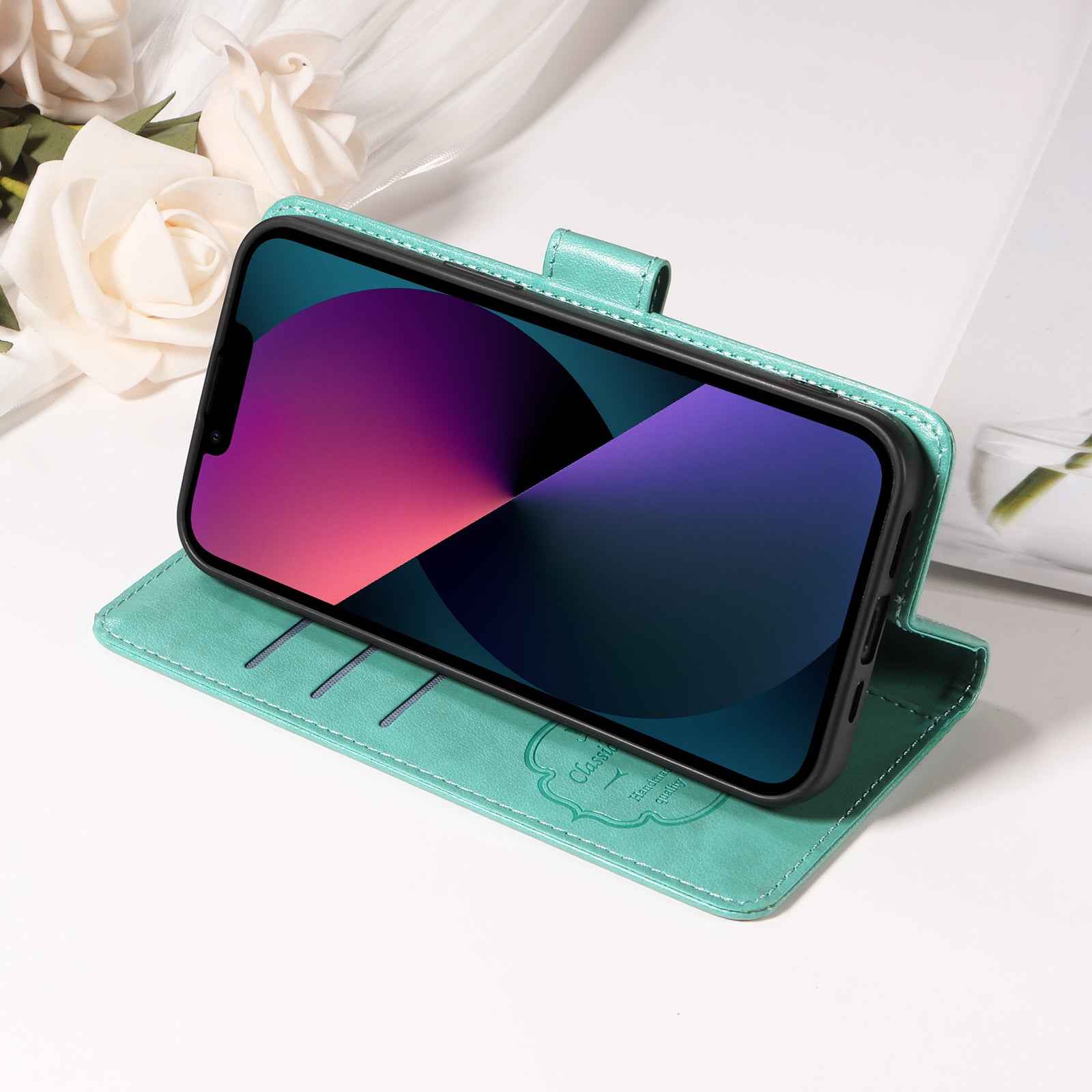 For Xiaomi 17 Pro Leather Case Butterfly Floral Imprint Wallet Stand Cover - Green