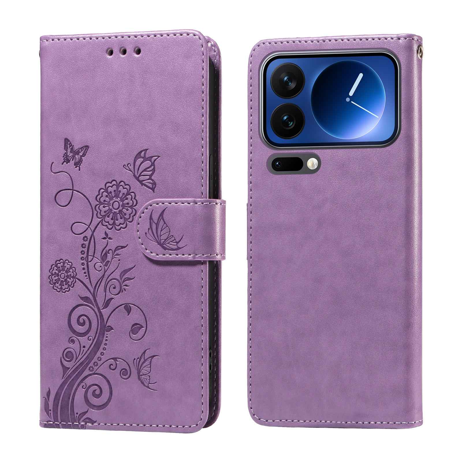 For Xiaomi 17 Pro Leather Case Butterfly Floral Imprint Wallet Stand Cover - Purple