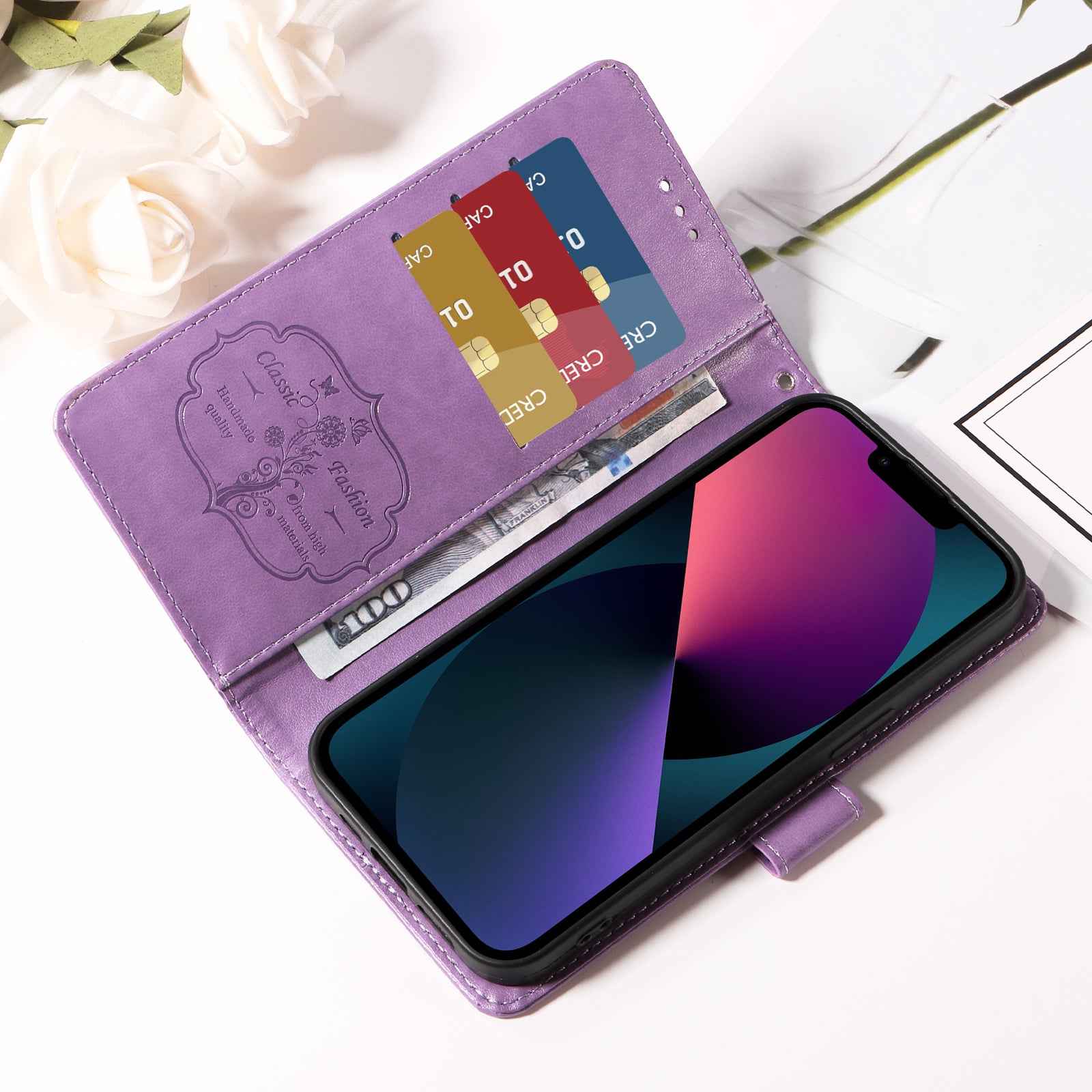 For Xiaomi 17 Pro Leather Case Butterfly Floral Imprint Wallet Stand Cover - Purple