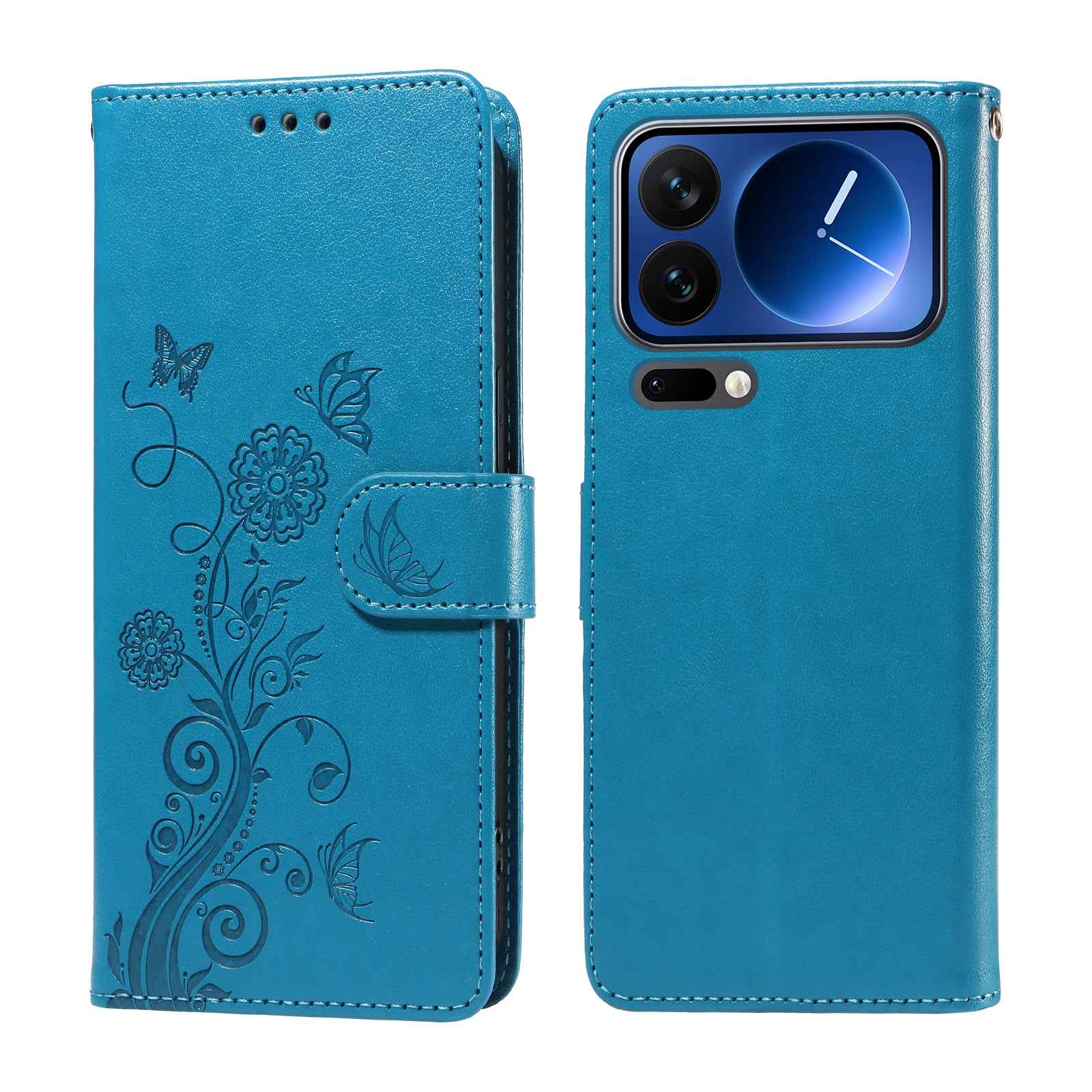 For Xiaomi 17 Pro Leather Case Butterfly Floral Imprint Wallet Stand Cover - Blue