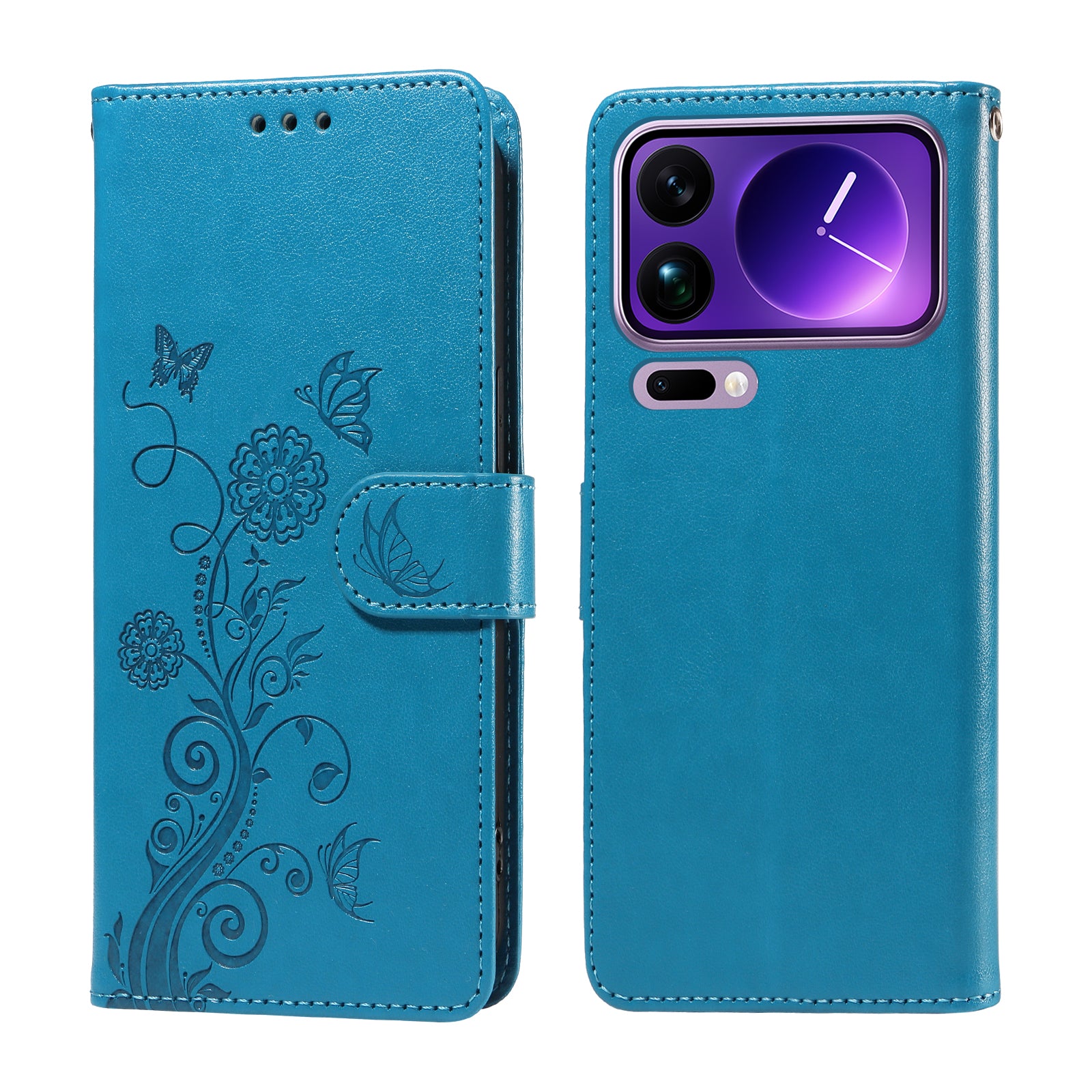 For Xiaomi 17 Pro Max Leather Case Butterfly Floral Imprint Wallet Stand Cover - Blue
