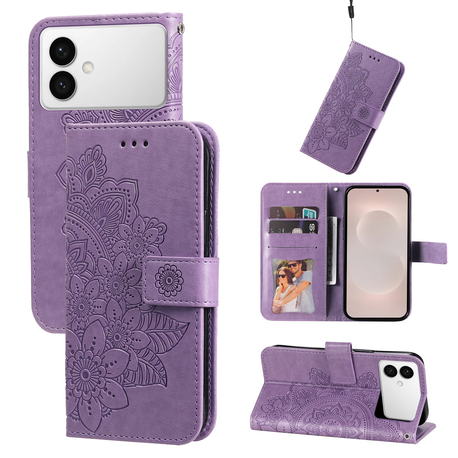 For-Samsung-Galaxy-S26-Edge-Case-Floral-Pattern-PU-Leather-Wallet-Stand-Phone-Cover-Purple