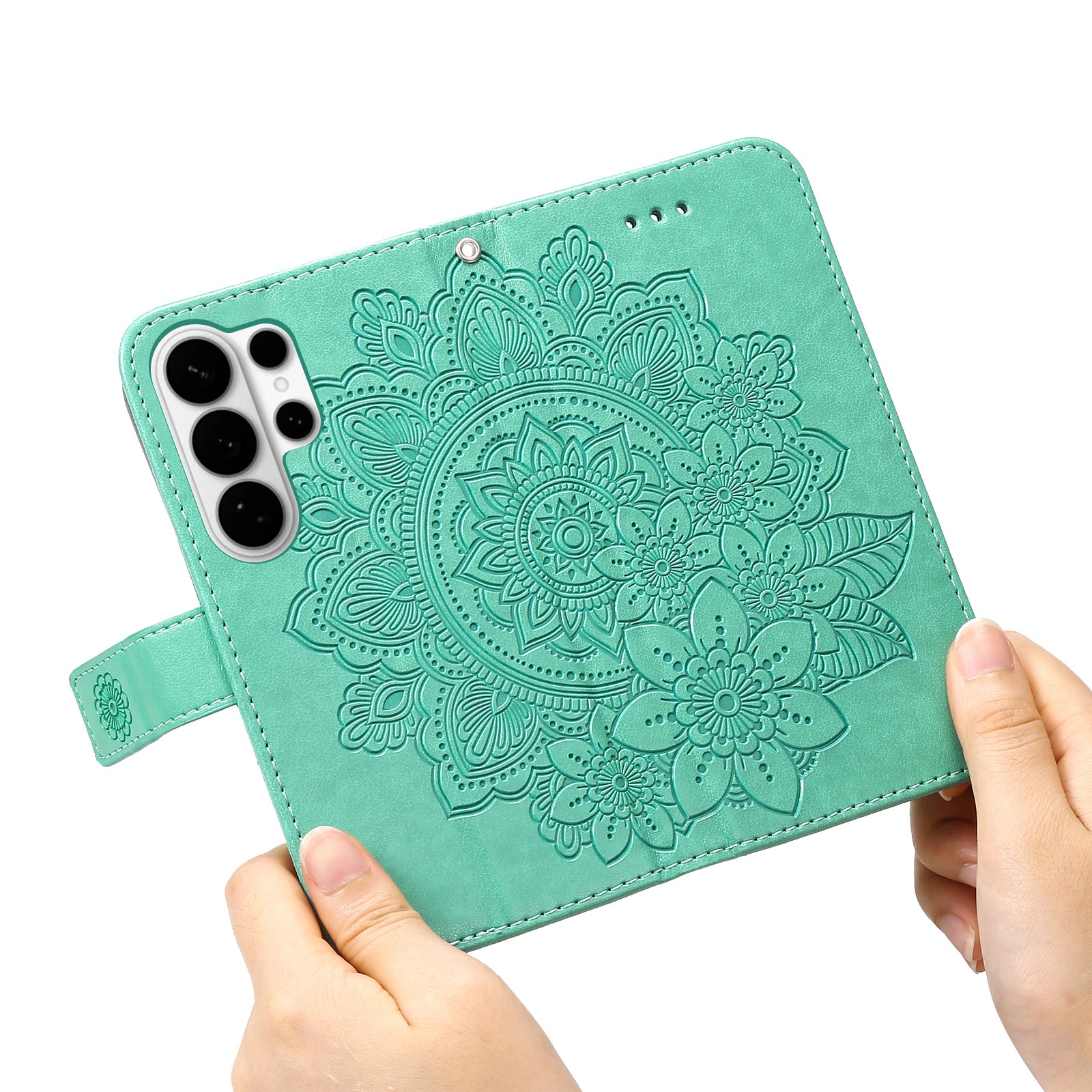 For-Samsung-Galaxy-S26-Ultra-Case-Floral-Pattern-PU-Leather-Wallet-Stand-Phone-Cover-Green