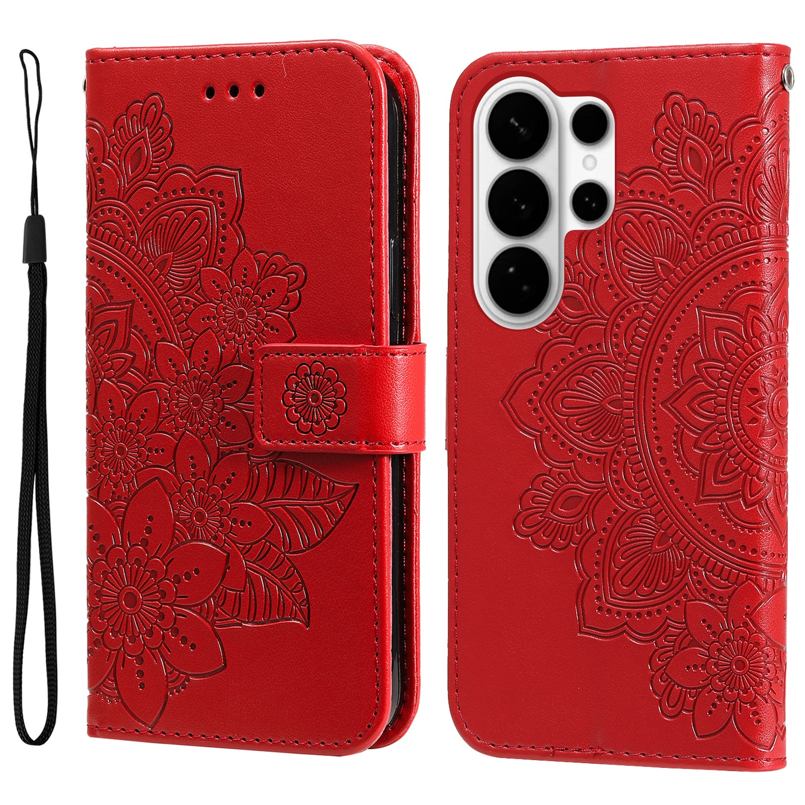 For-Samsung-Galaxy-S26-Ultra-Case-Floral-Pattern-PU-Leather-Wallet-Stand-Phone-Cover-Red
