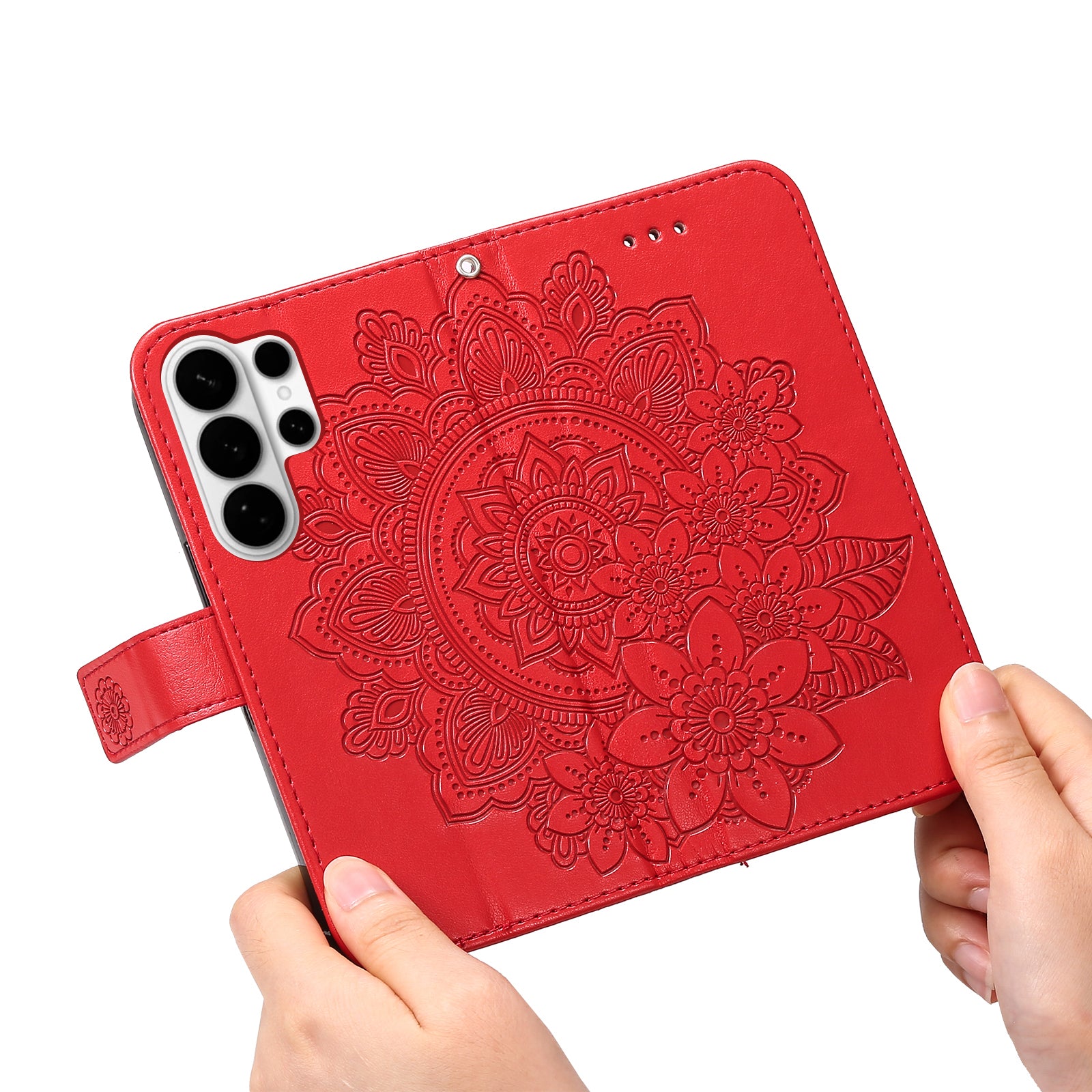 For-Samsung-Galaxy-S26-Ultra-Case-Floral-Pattern-PU-Leather-Wallet-Stand-Phone-Cover-Red