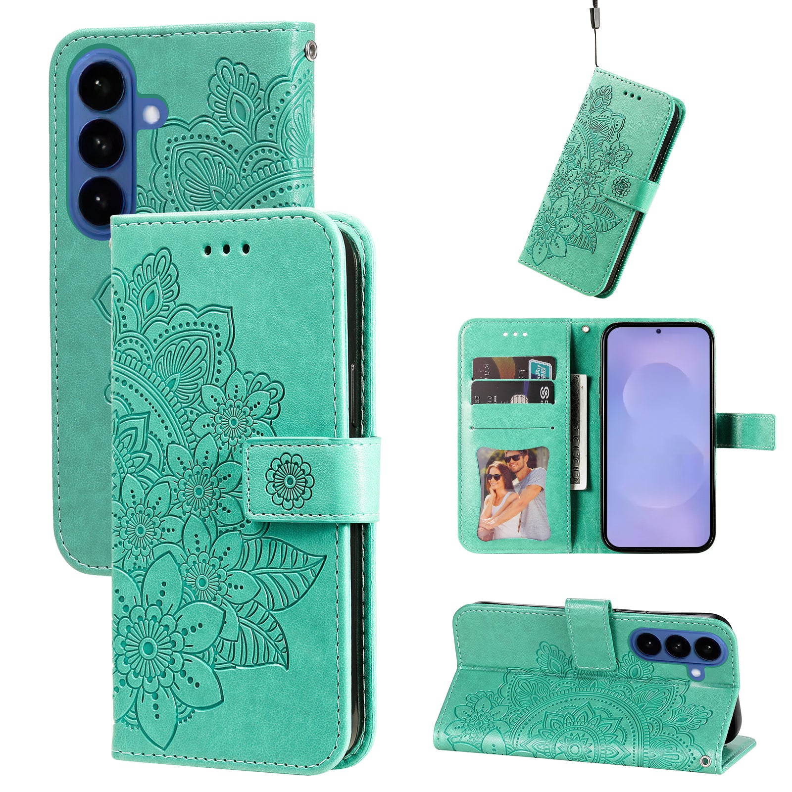 For-Samsung-Galaxy-S26-/-S26-Pro-Case-Floral-Pattern-PU-Leather-Wallet-Stand-Phone-Cover-Green