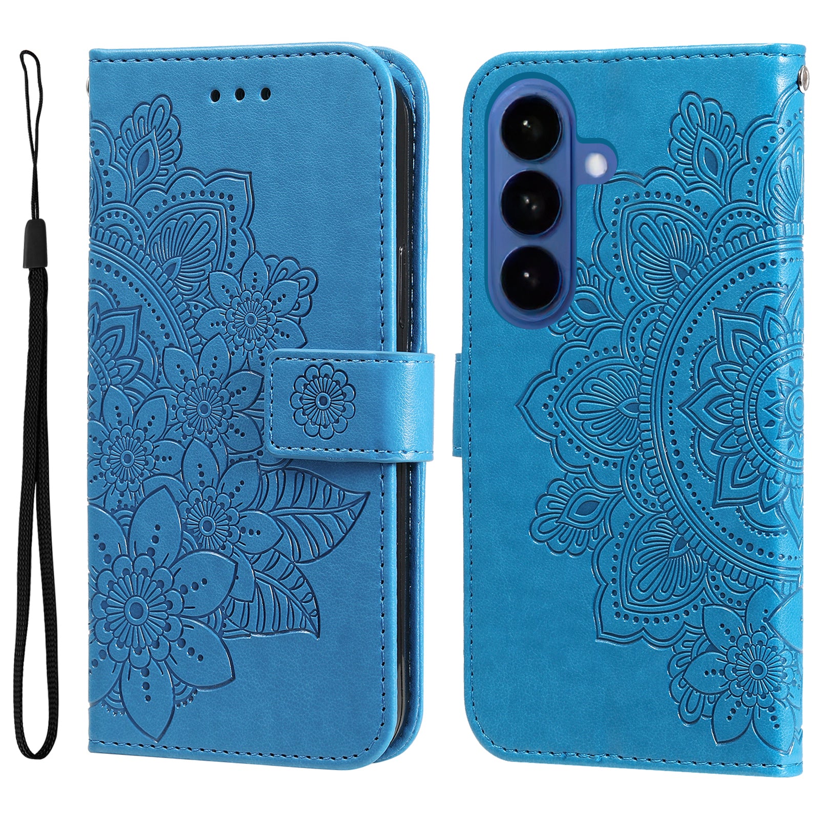 For-Samsung-Galaxy-S26-/-S26-Pro-Case-Floral-Pattern-PU-Leather-Wallet-Stand-Phone-Cover-Blue