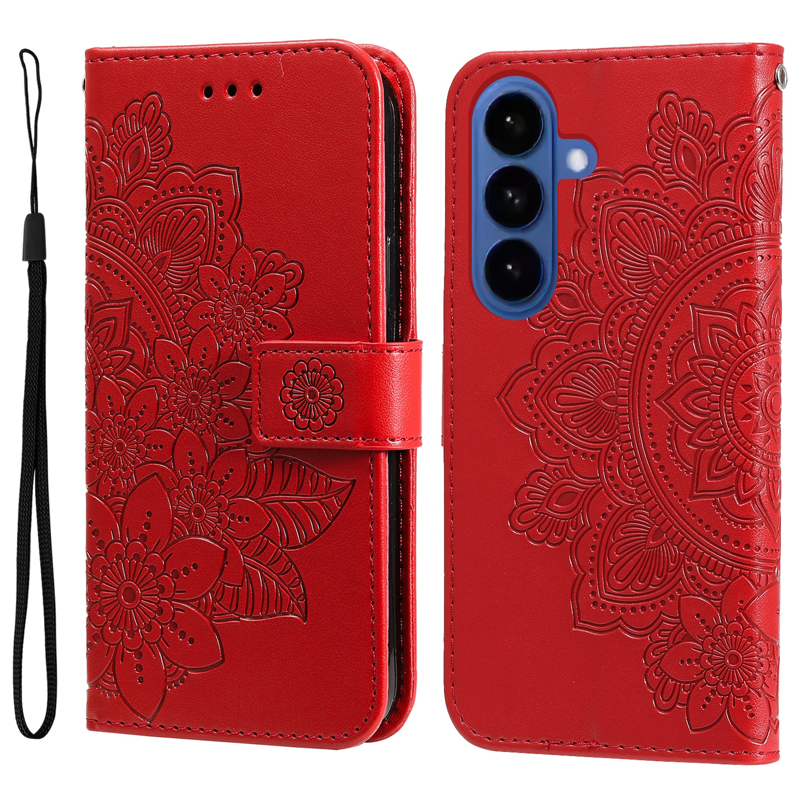 For-Samsung-Galaxy-S26-/-S26-Pro-Case-Floral-Pattern-PU-Leather-Wallet-Stand-Phone-Cover-Red