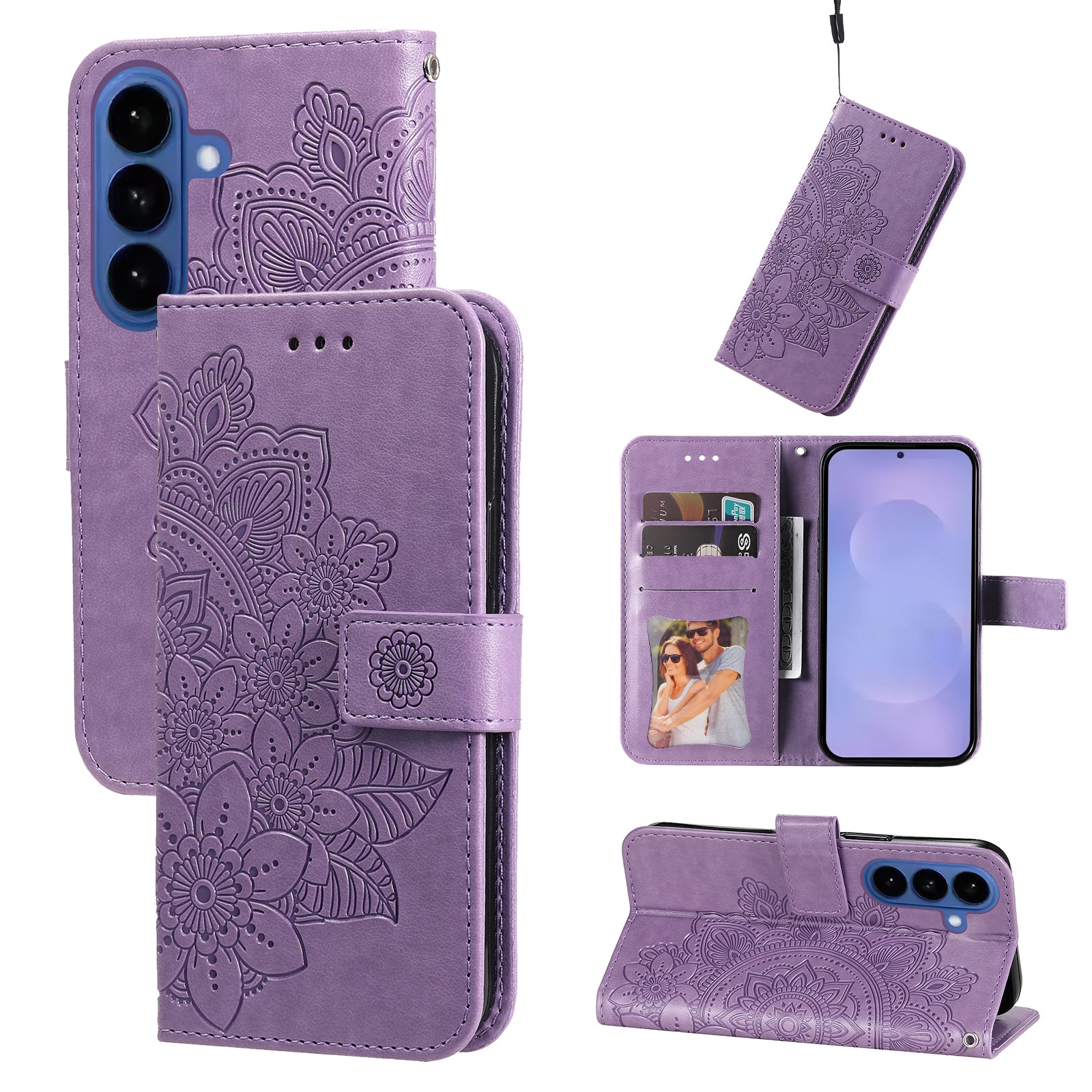 For-Samsung-Galaxy-S26-/-S26-Pro-Case-Floral-Pattern-PU-Leather-Wallet-Stand-Phone-Cover-Purple