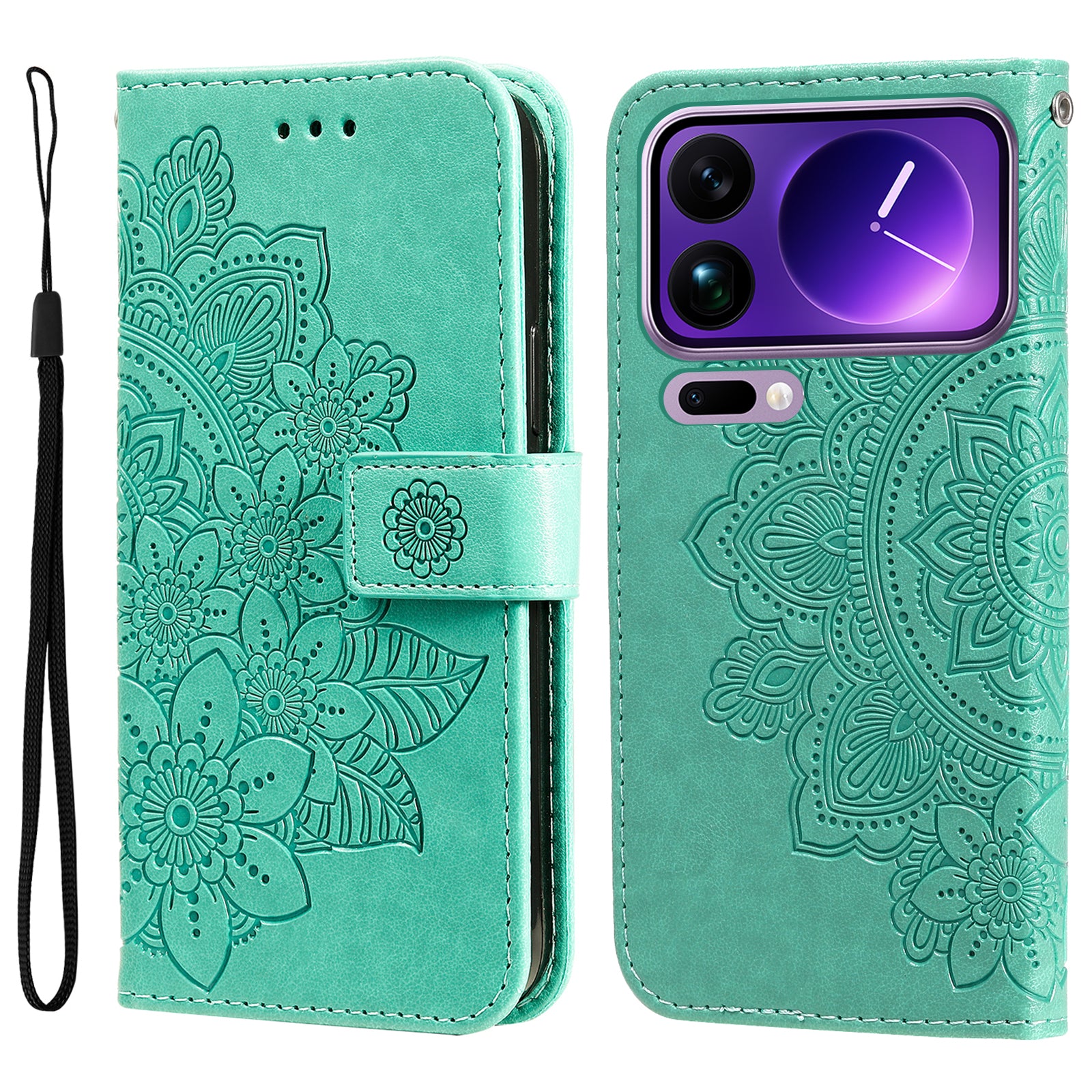 For Xiaomi 17 Pro Max Case Floral Pattern PU Leather Wallet Stand Phone Cover - Green